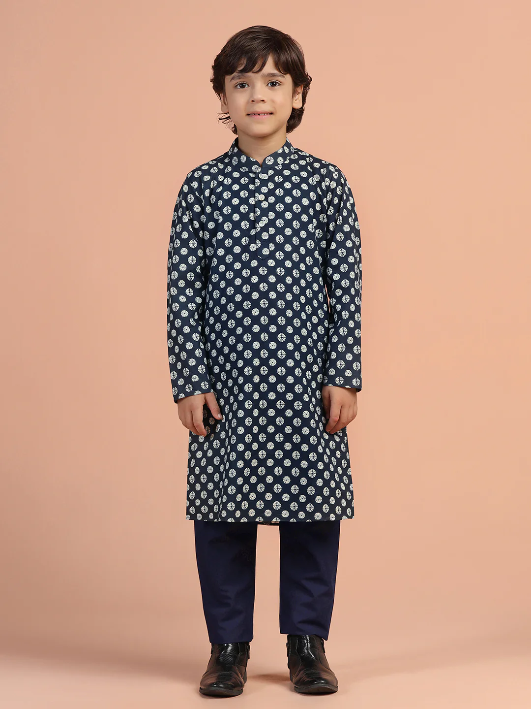 Navy Blue Printed Kurta - Image 8