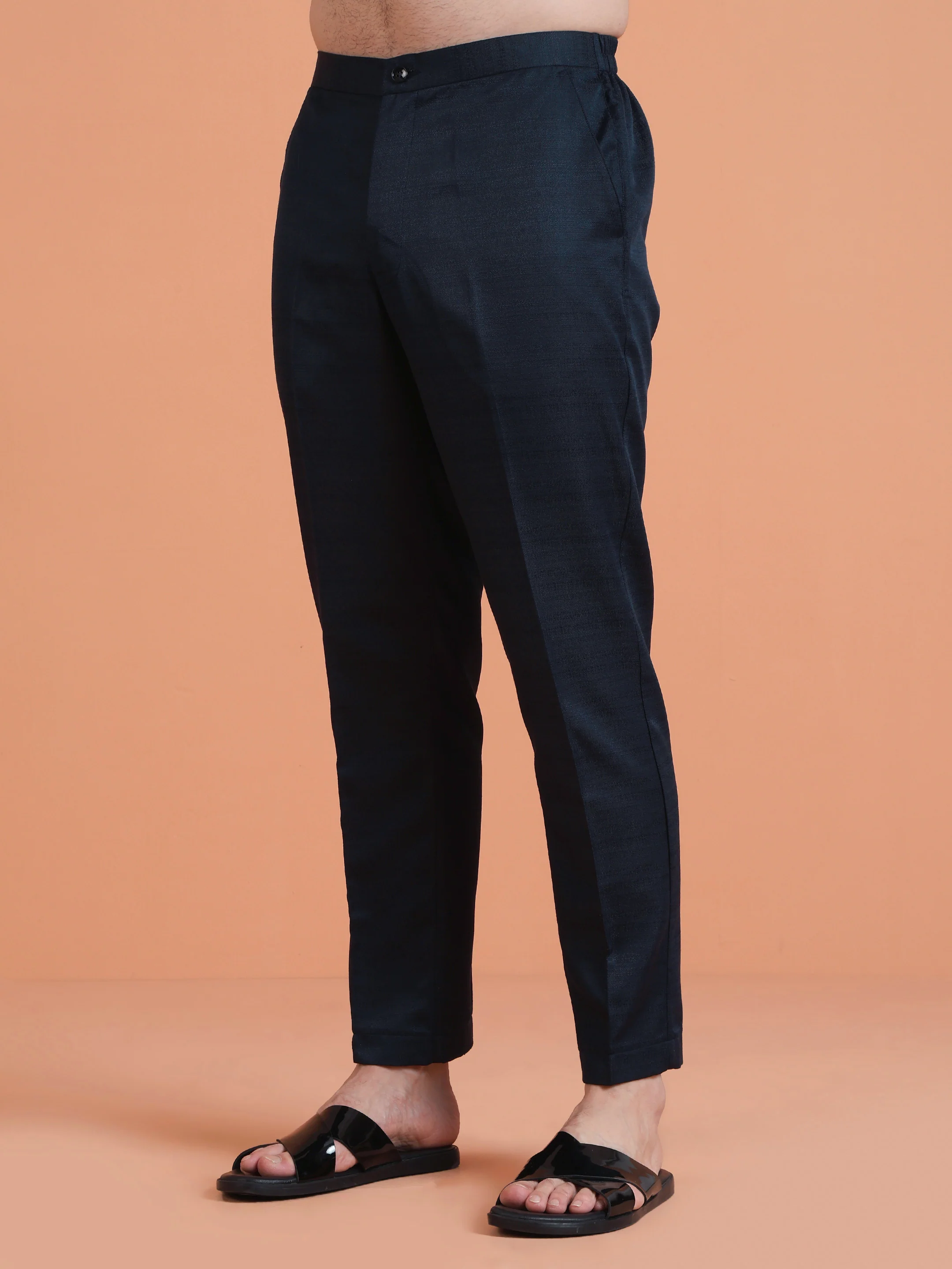 Navy Blue Sequinned Mid Kurta Trouser Set - Image 7