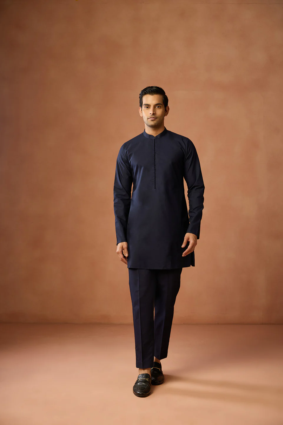Navy Blue Silk Blend Brocade Jacket Kurta Trouser Set - Image 7