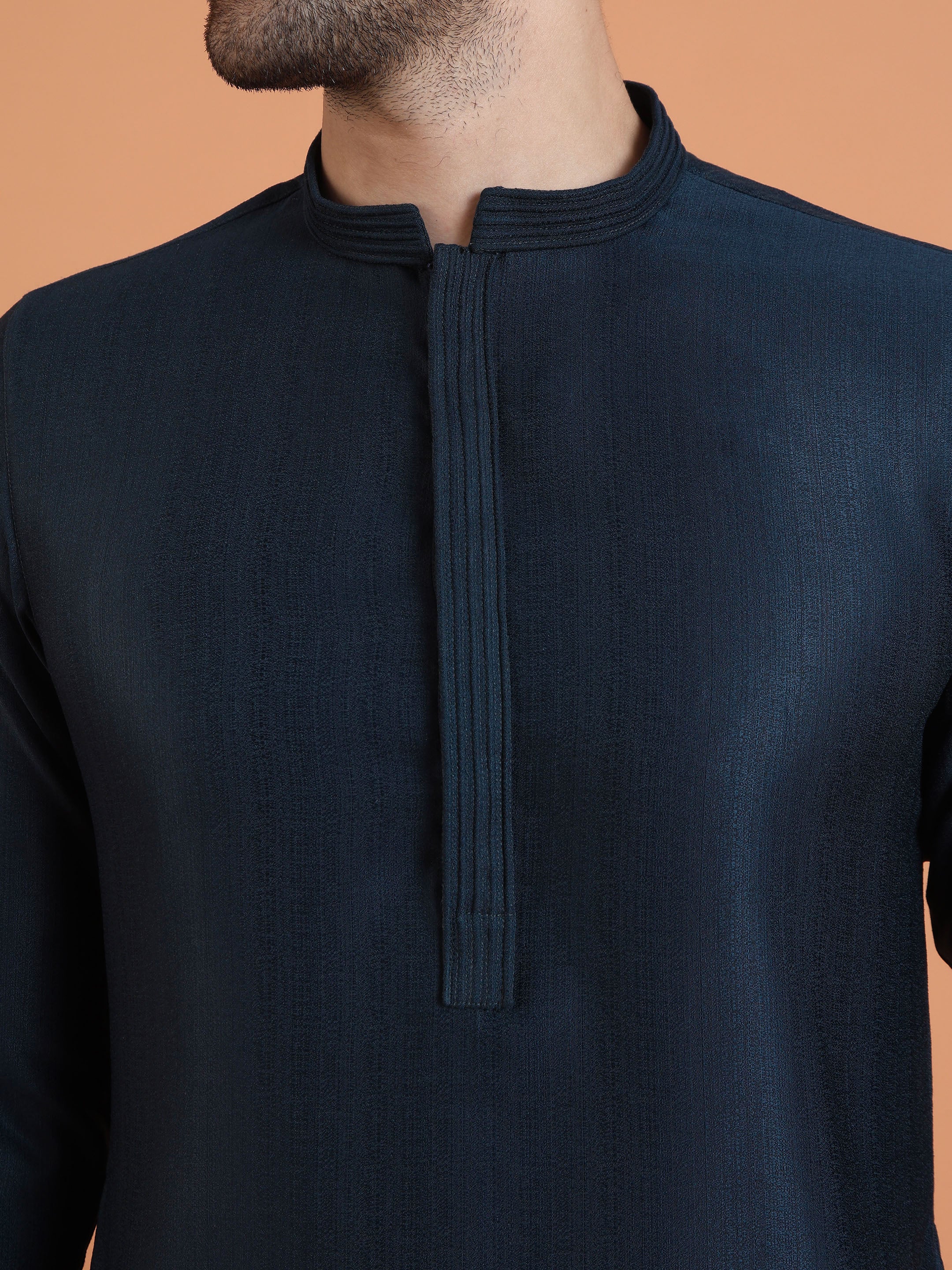 Navy Blue Silk Blend Kurta & Trouser Set - Image 5