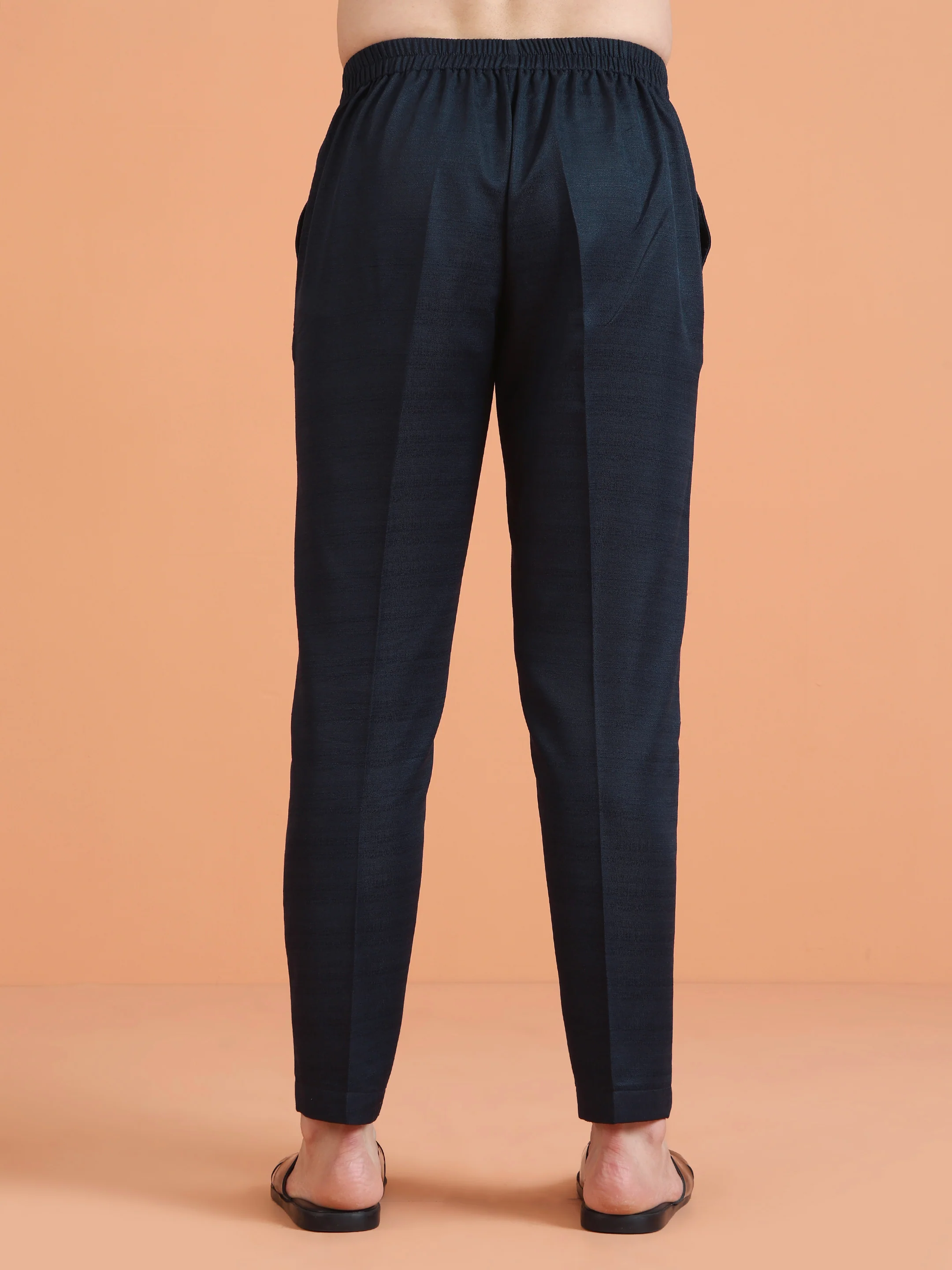Navy Blue Silk Blend Solid Trouser - Image 4