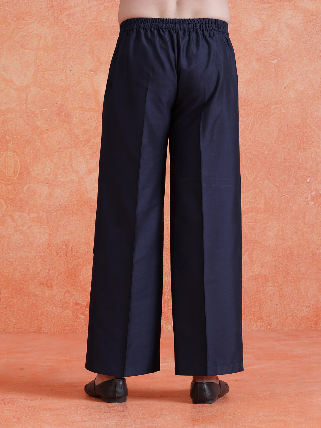 Navy Blue Silk Blend Solid Wide Leg Trouser - Image 4