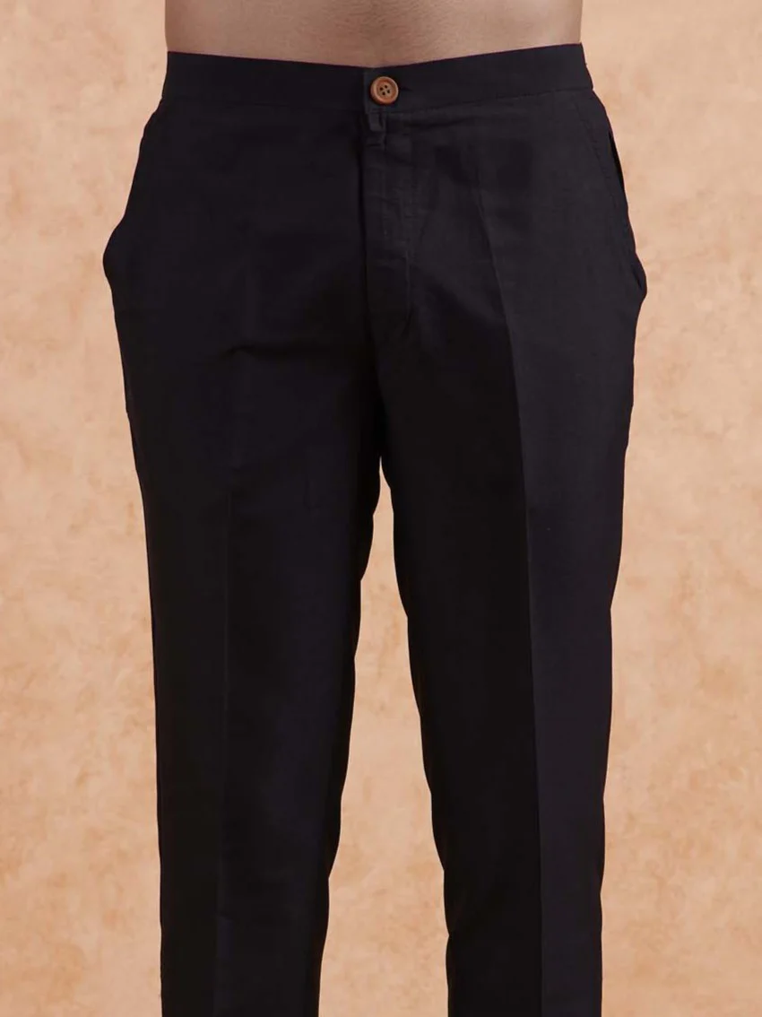 Navy Blue Jacquard Silk Blend Kurta Jacket Set - Image 8