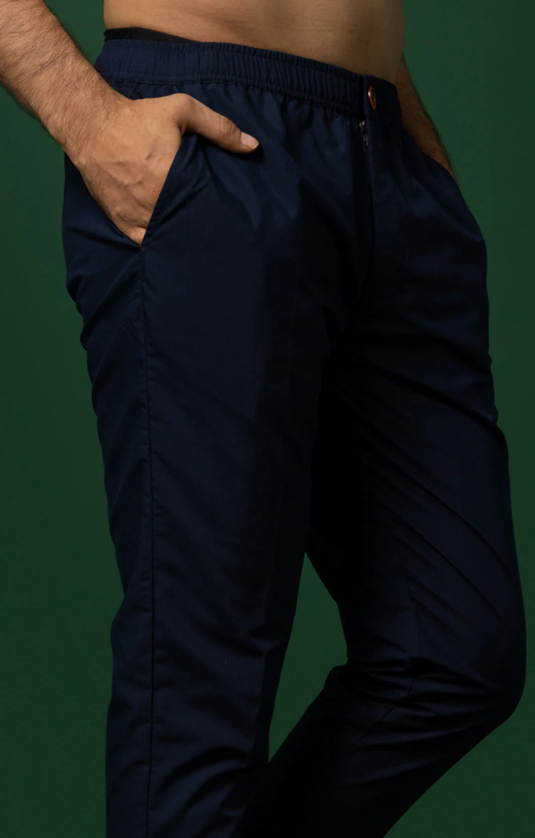 Navy Blue Solid Cotton Blend Trouser
