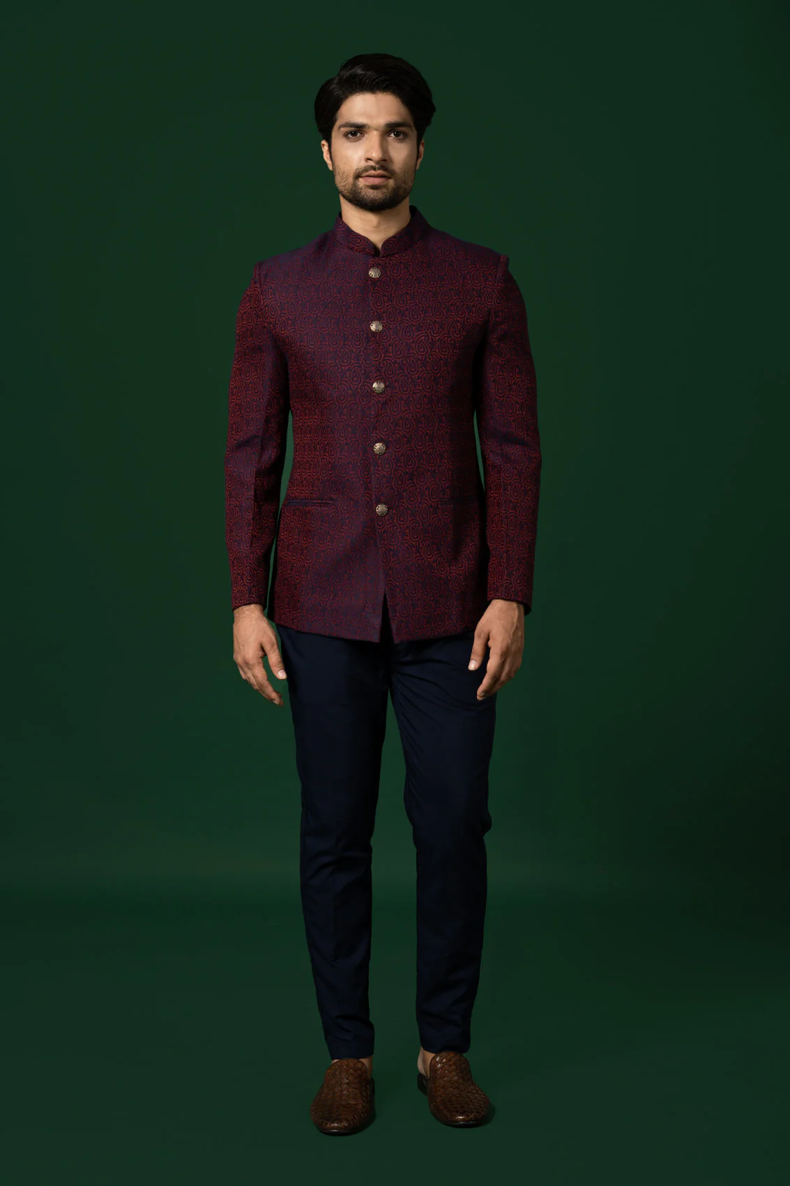 Navy Blue Solid Cotton Blend Trouser - Image 6