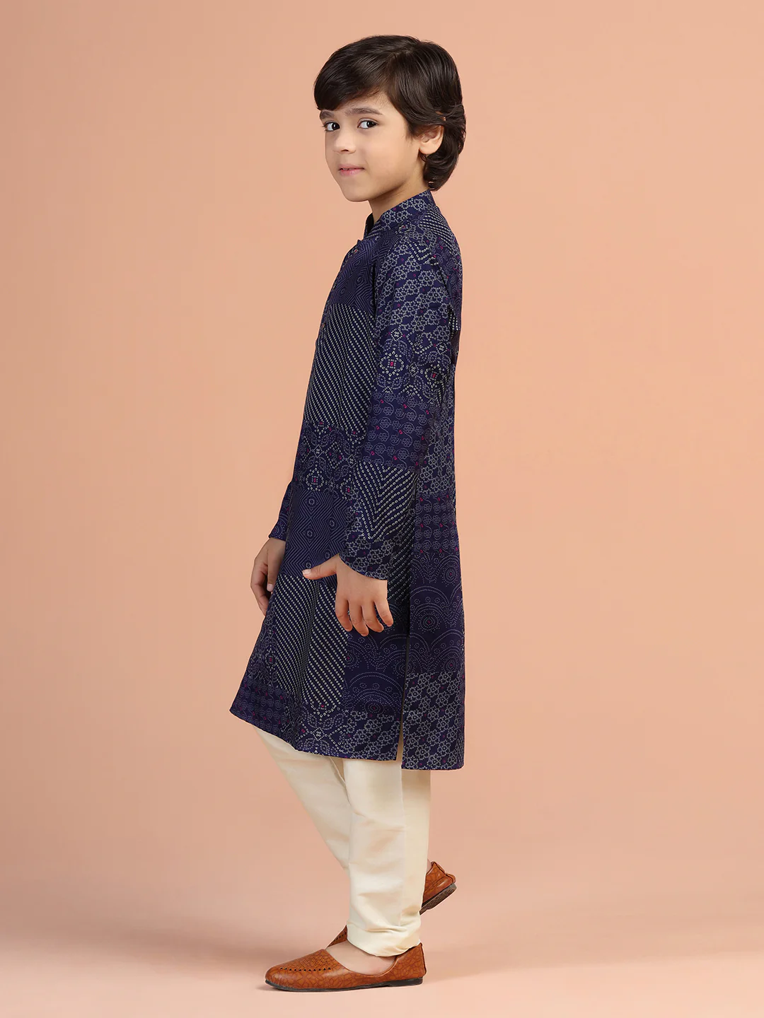 Navy Geometric Print Kids Kurta Set - Image 2