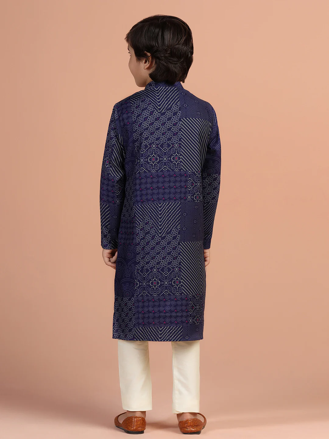 Navy Geometric Print Kids Kurta Set - Image 4