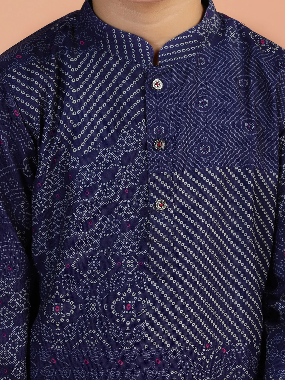 Navy Geometric Print Kids Kurta Set - Image 5