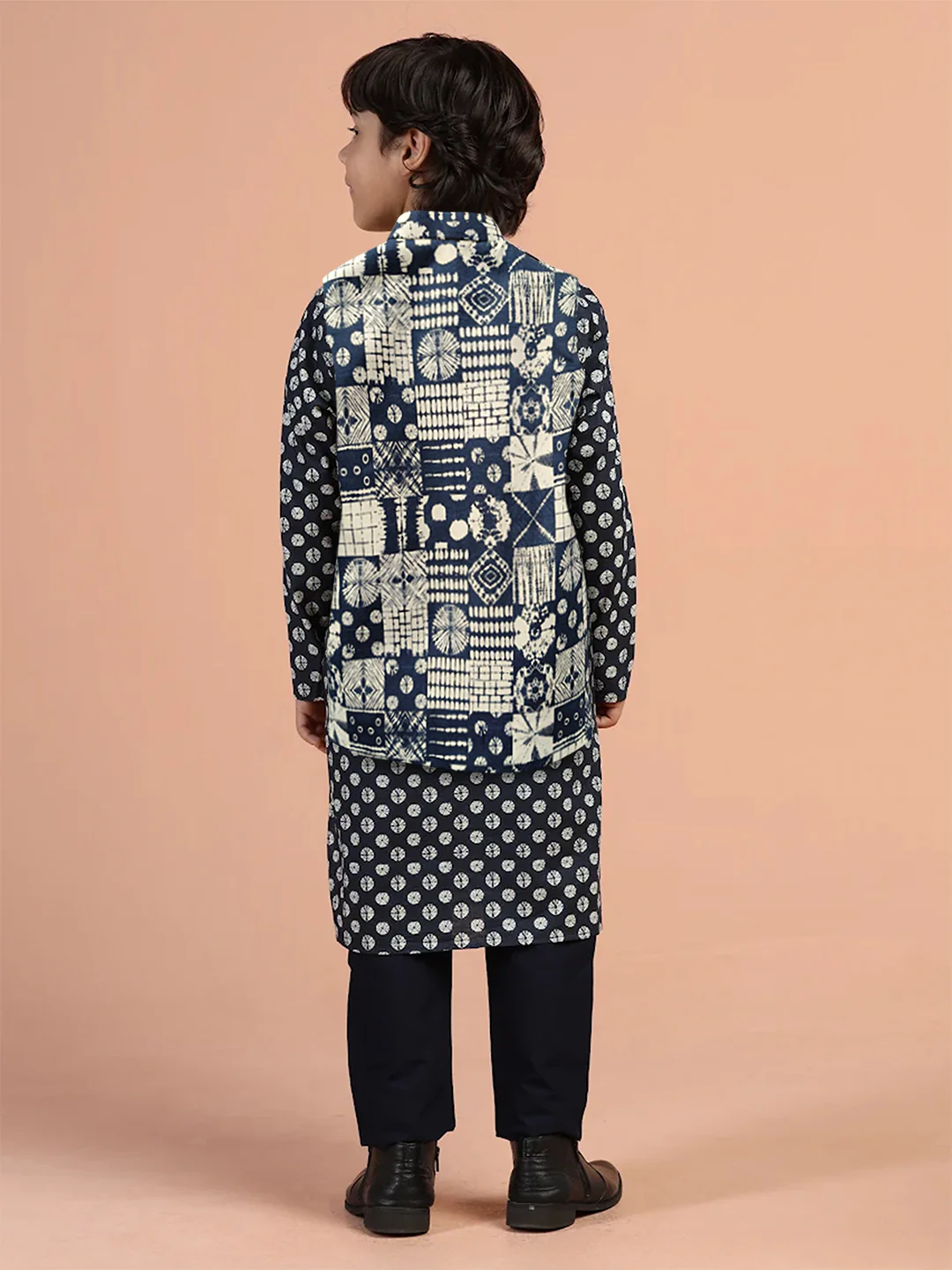 Navy Geometric Printed Jacket - Image 4