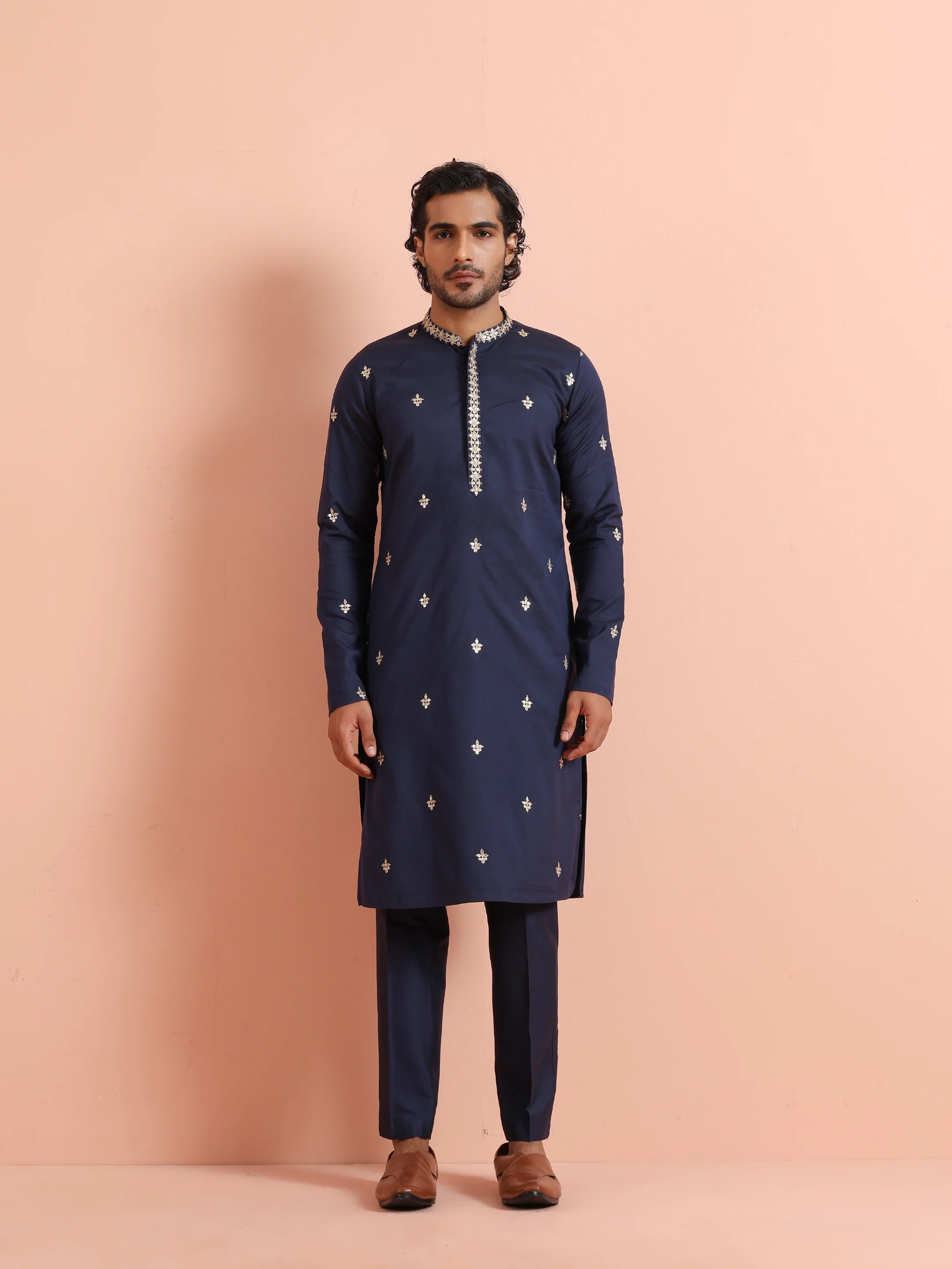 Navy Kurta with Delicate Embroidery - Image 6
