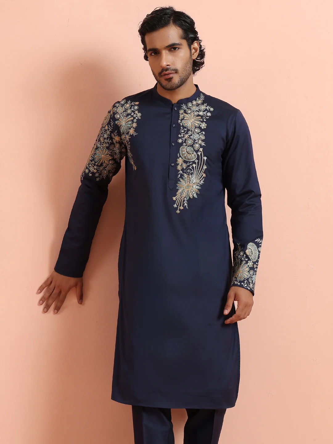Navy Kurta with Heavy Embroidery