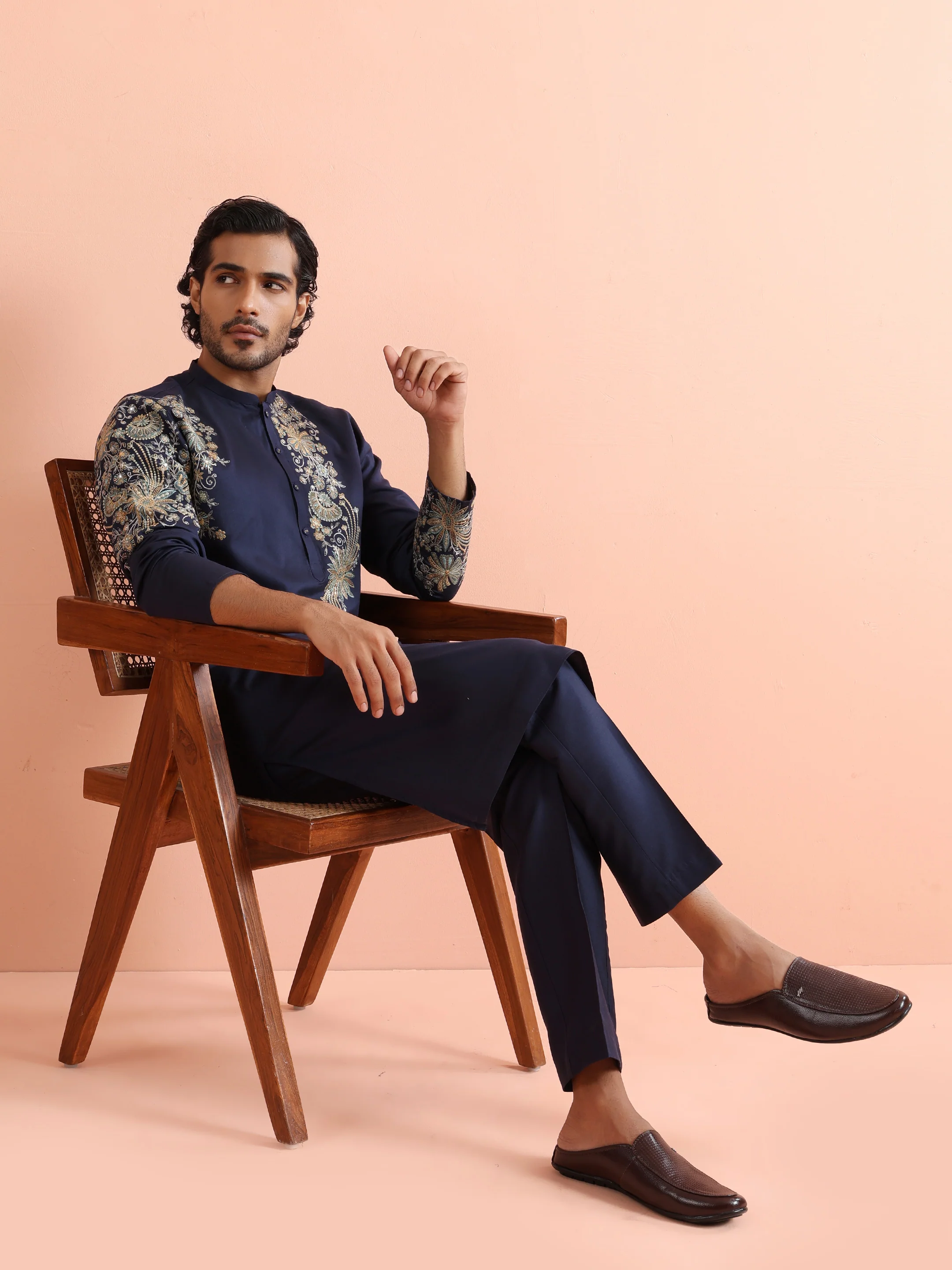 Navy Kurta with Heavy Embroidery - Image 8