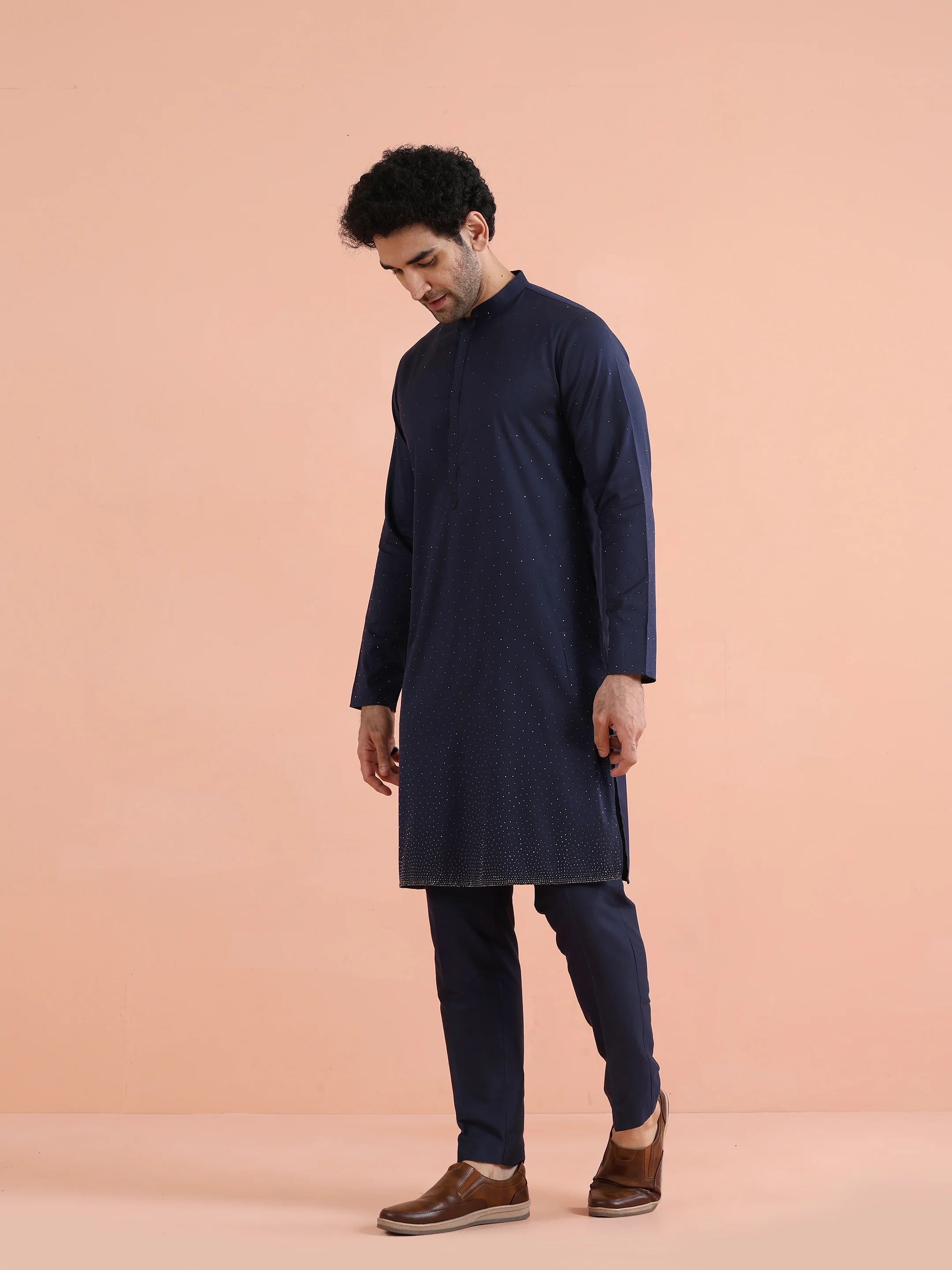 Navy Kurta with Subtle Embellishment - Image 2