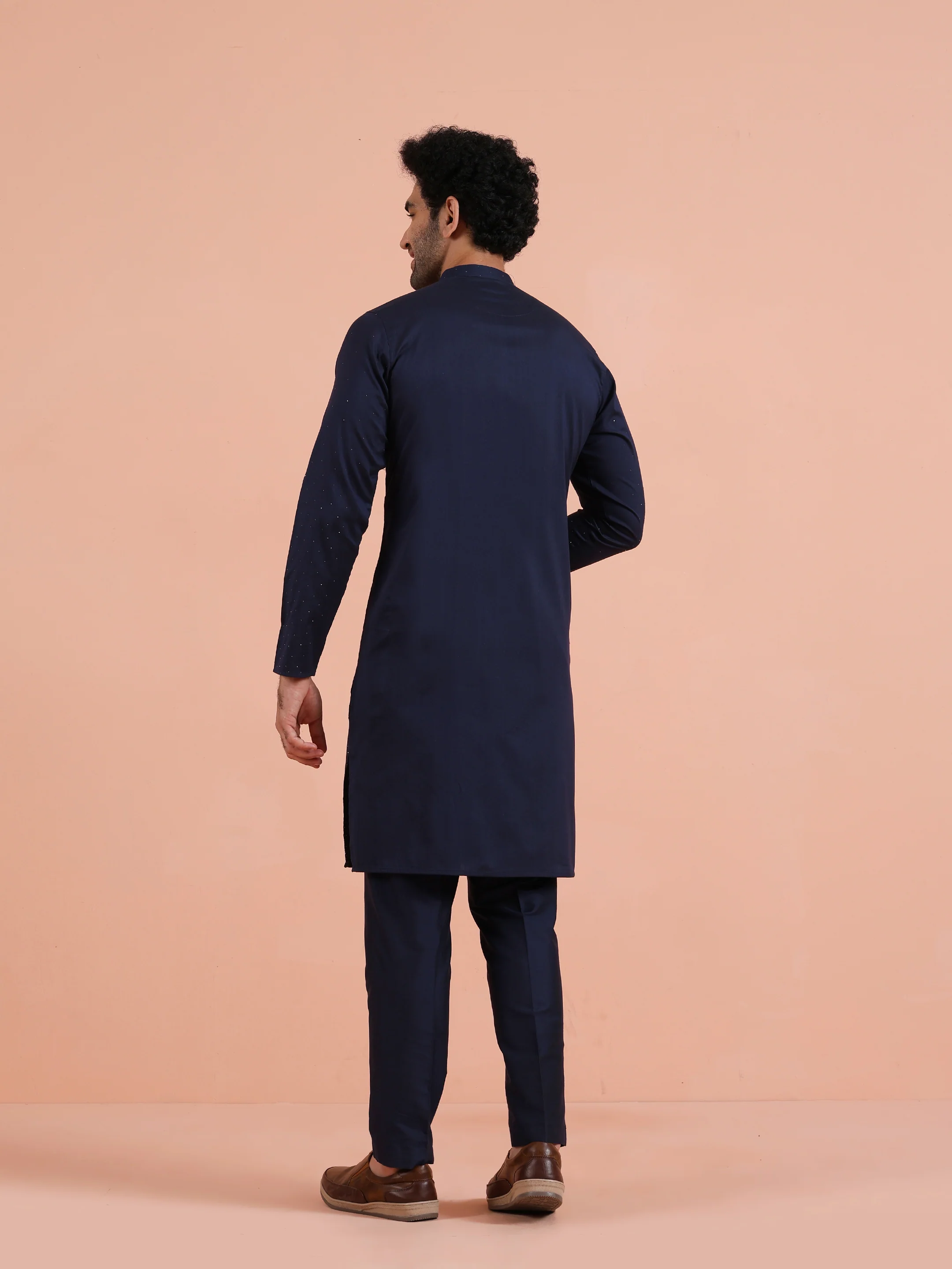 Navy Kurta with Subtle Embellishment - Image 4