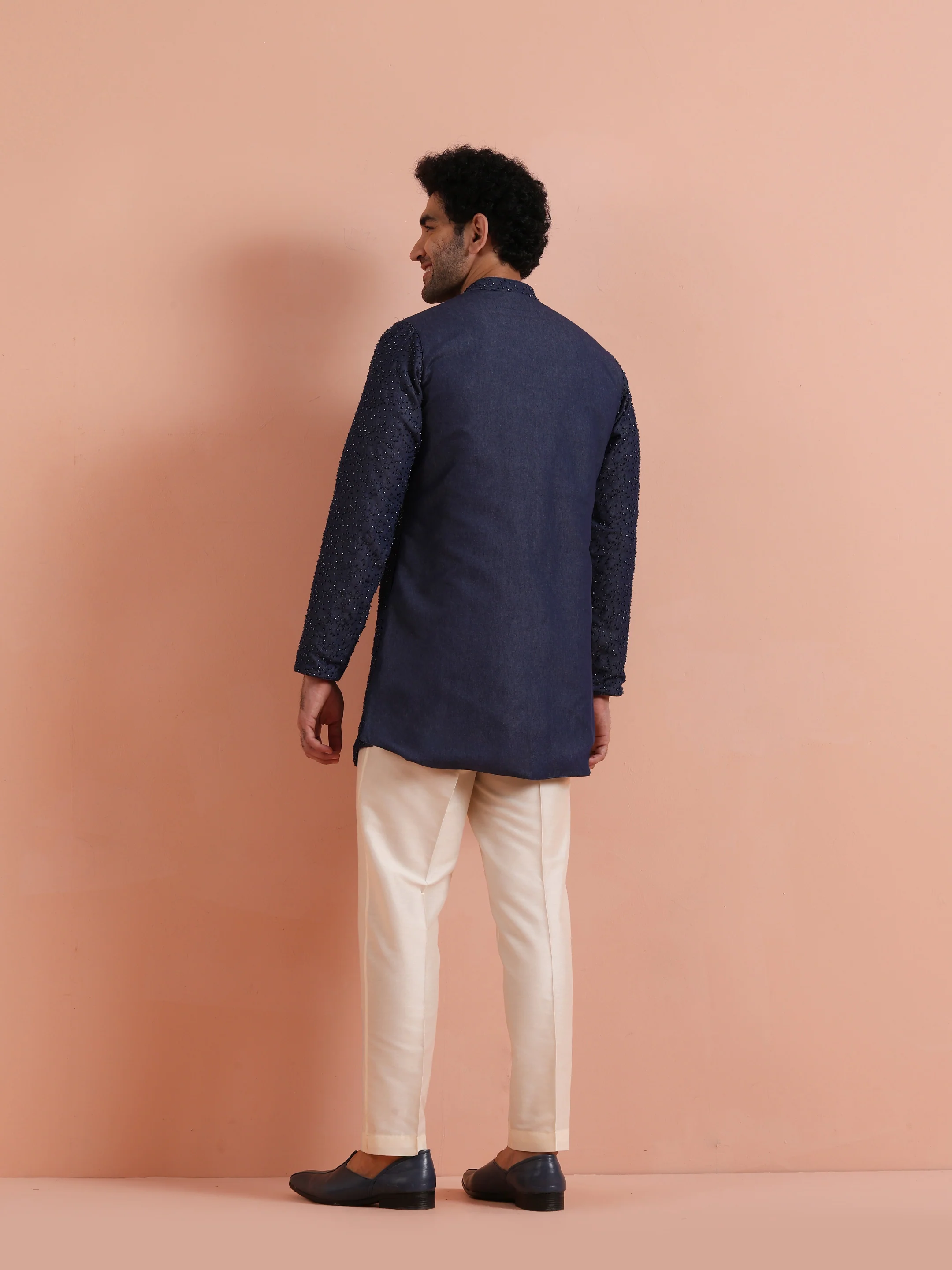 Navy Mid Kurta with Sequin Detailing - Image 4