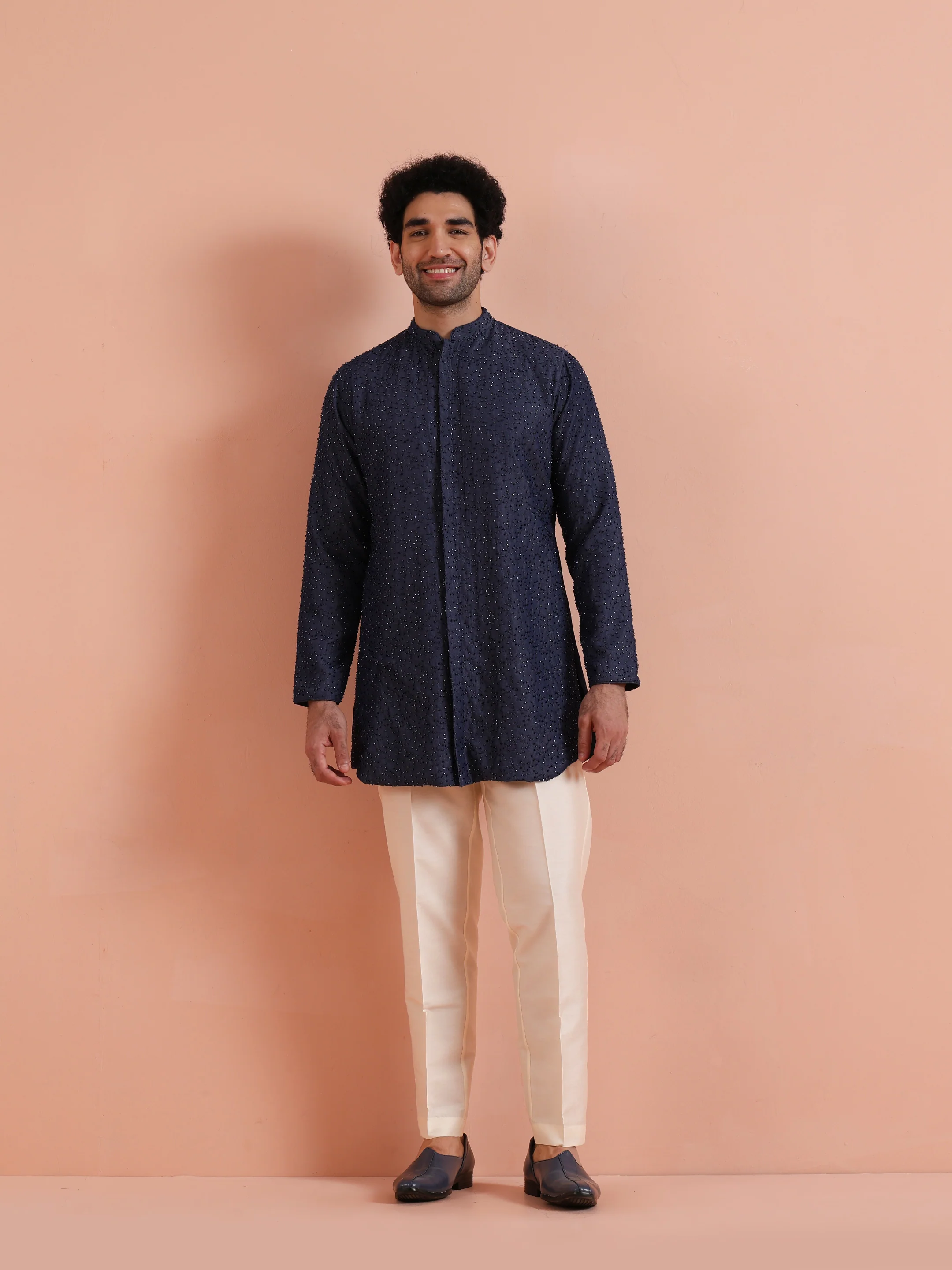 Navy Mid Kurta with Sequin Detailing - Image 6
