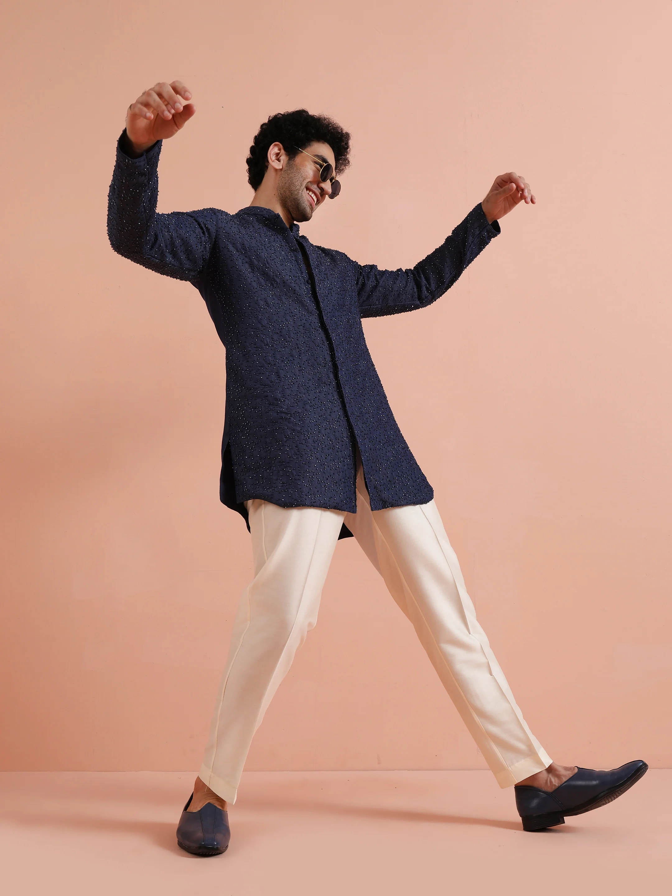 Navy Mid Kurta with Sequin Detailing - Image 9