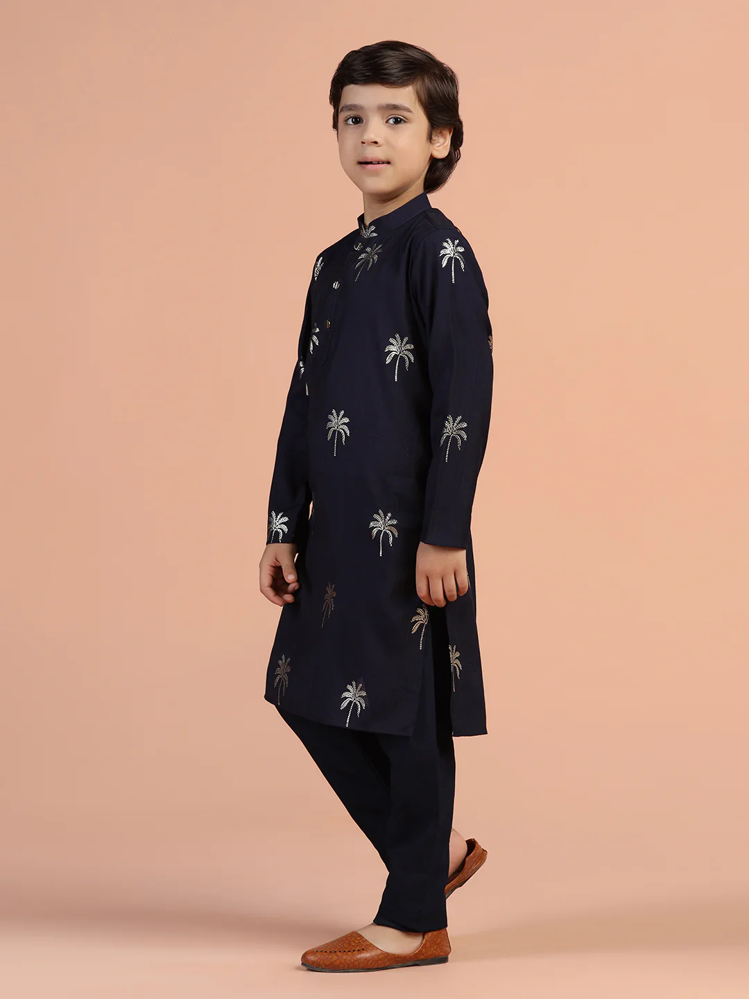 Navy Palm Print Kurta - Image 2