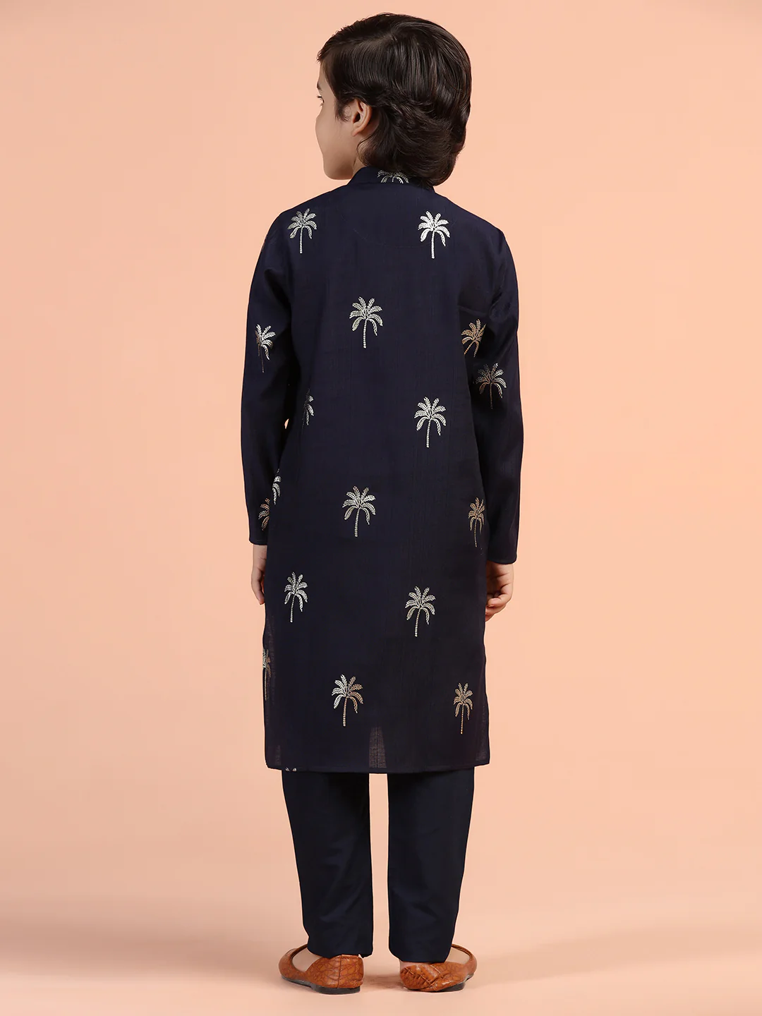 Navy Palm Print Kurta - Image 4