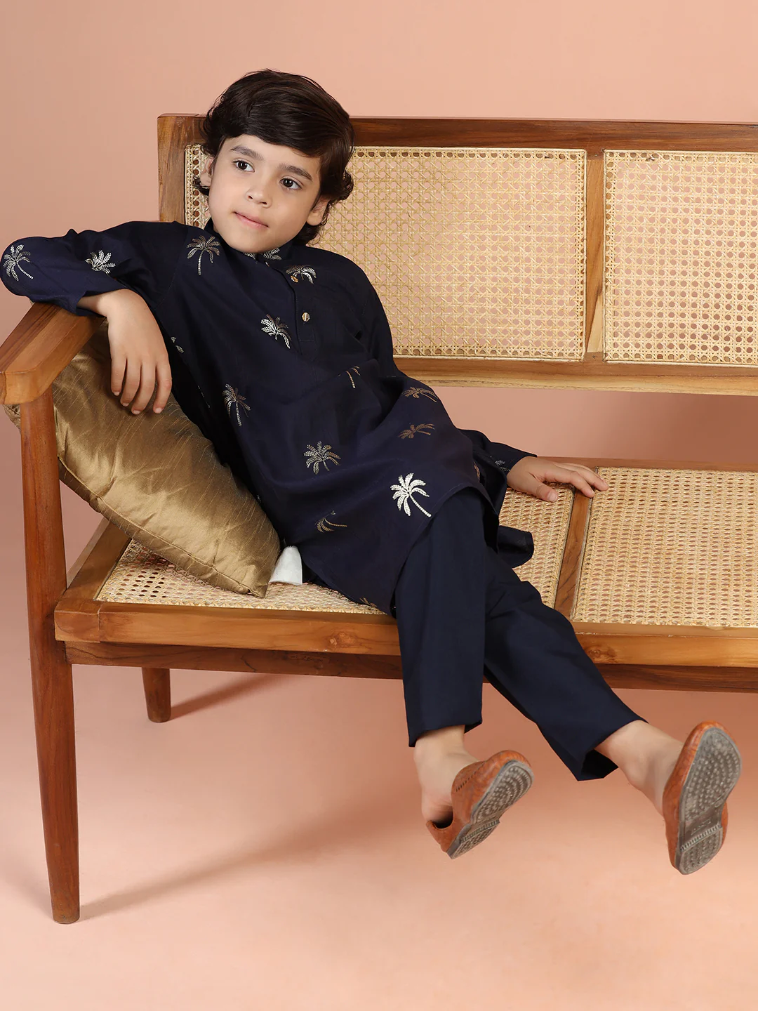 Navy Palm Print Kurta - Image 7