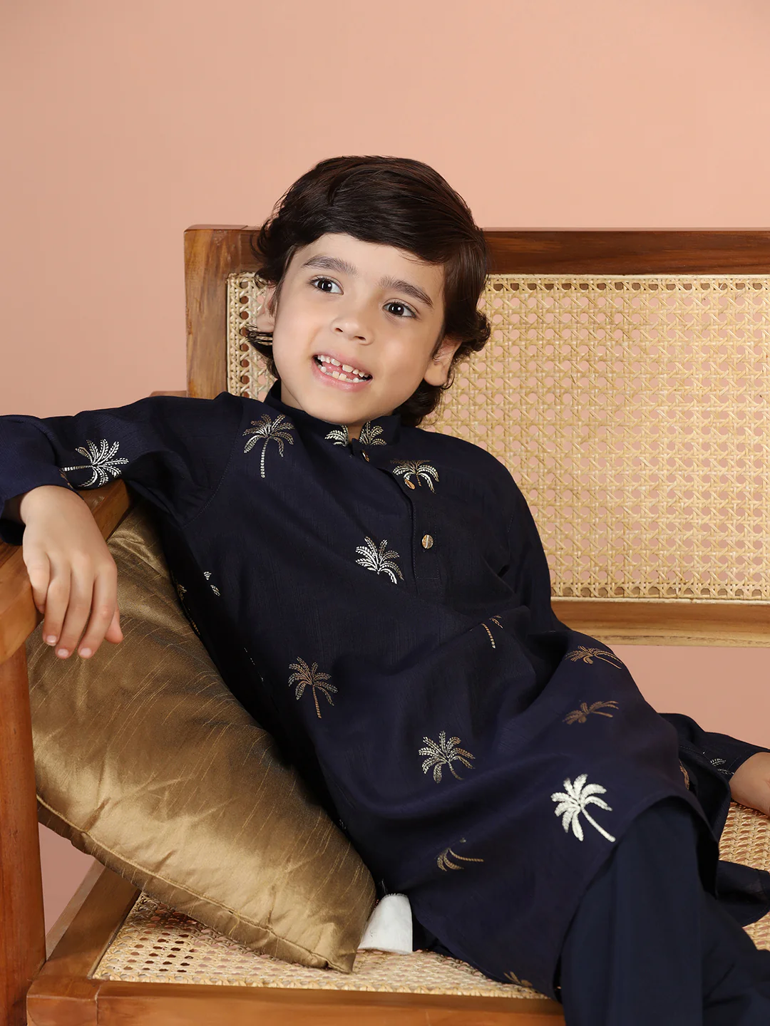 Navy Palm Print Kurta - Image 8