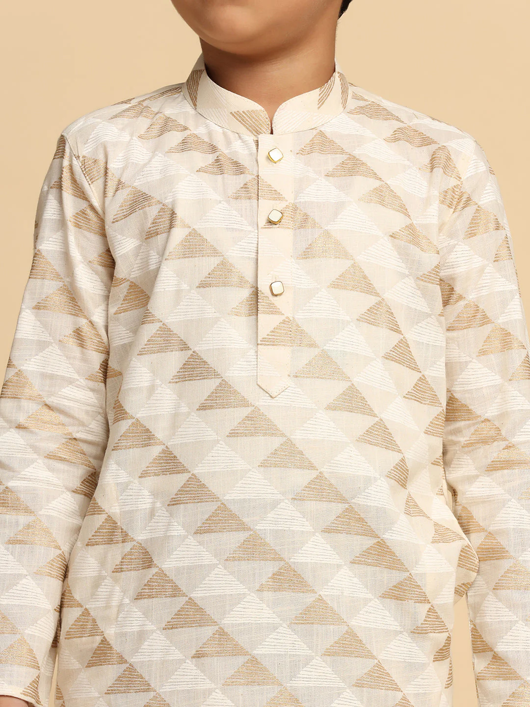 Off White Cotton Blend Printed Kurta Pyjama Set - Image 5