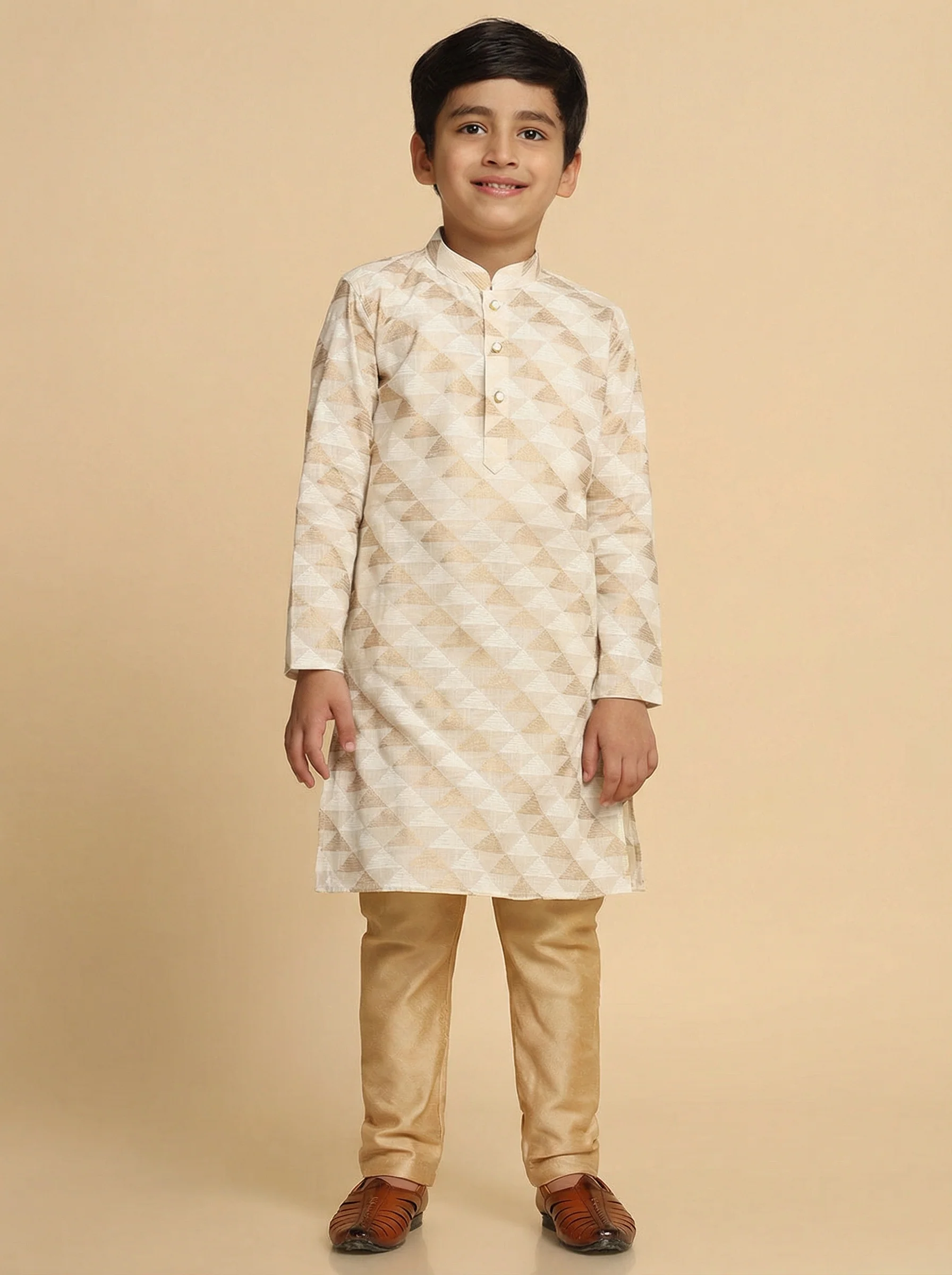 Off White Cotton Blend Printed Kurta Pyjama Set - Image 7