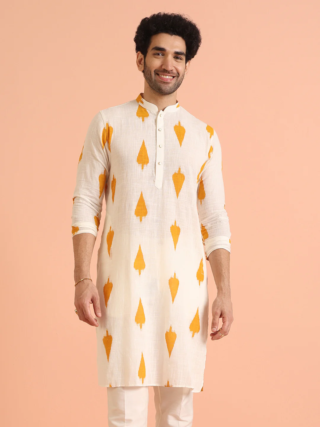 Off-White Cotton Blend Printed Long Kurta - Image 8