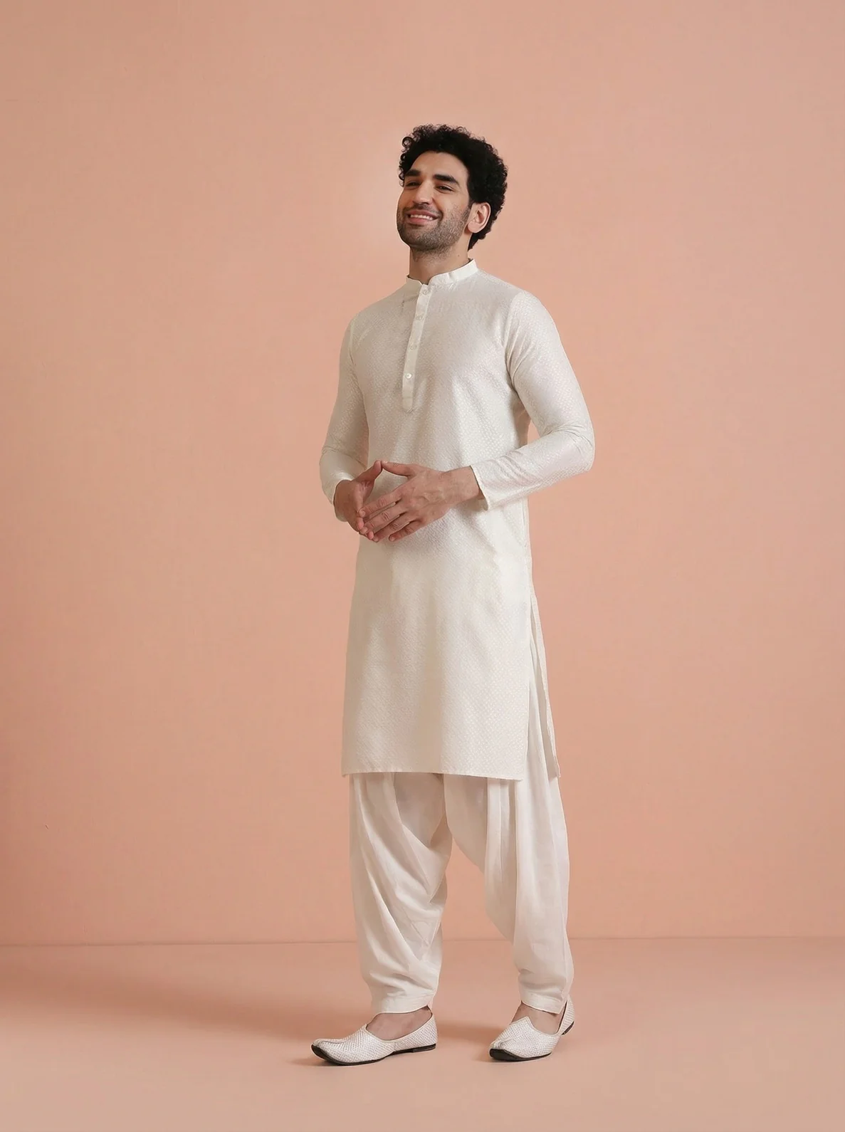 Off-White Cotton Blend Solid Kurta Patiyala Set