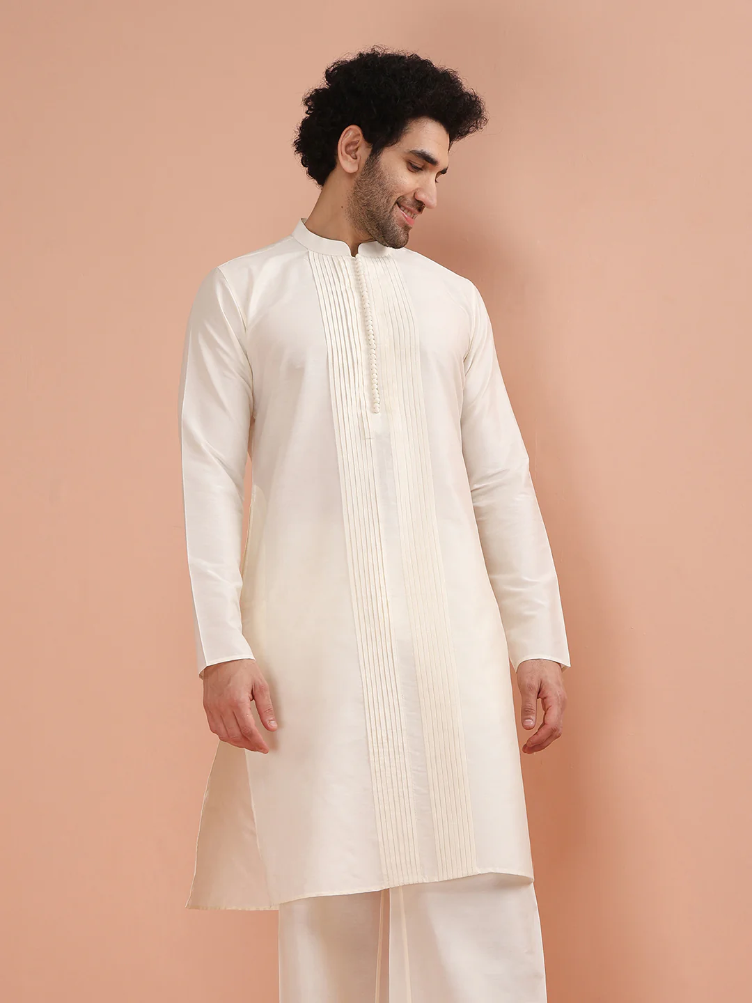 Off-White Cotton Blend Solid Long Kurta - Image 8