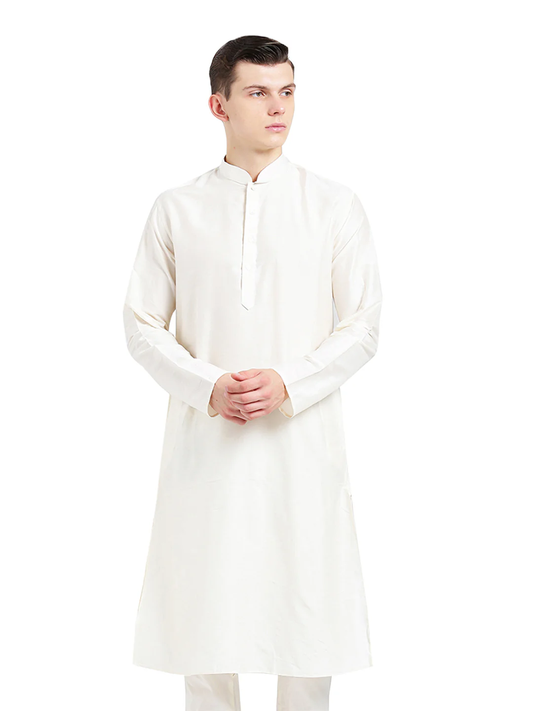 Off-White Cotton Blend Solid Plain Kurta - Image 6