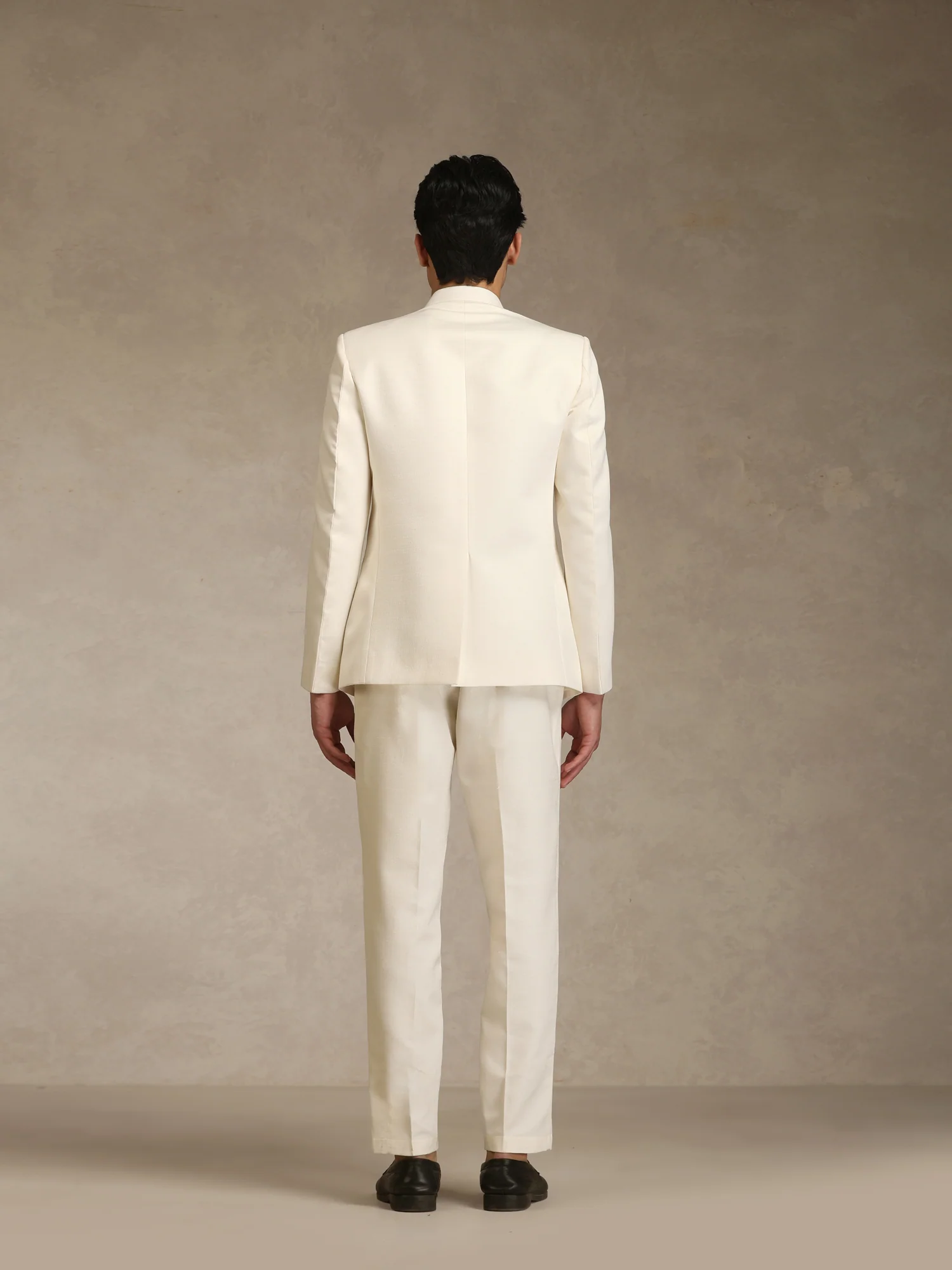 Off White Poly Viscose Solid Bandhgala Trouser Set - Image 4