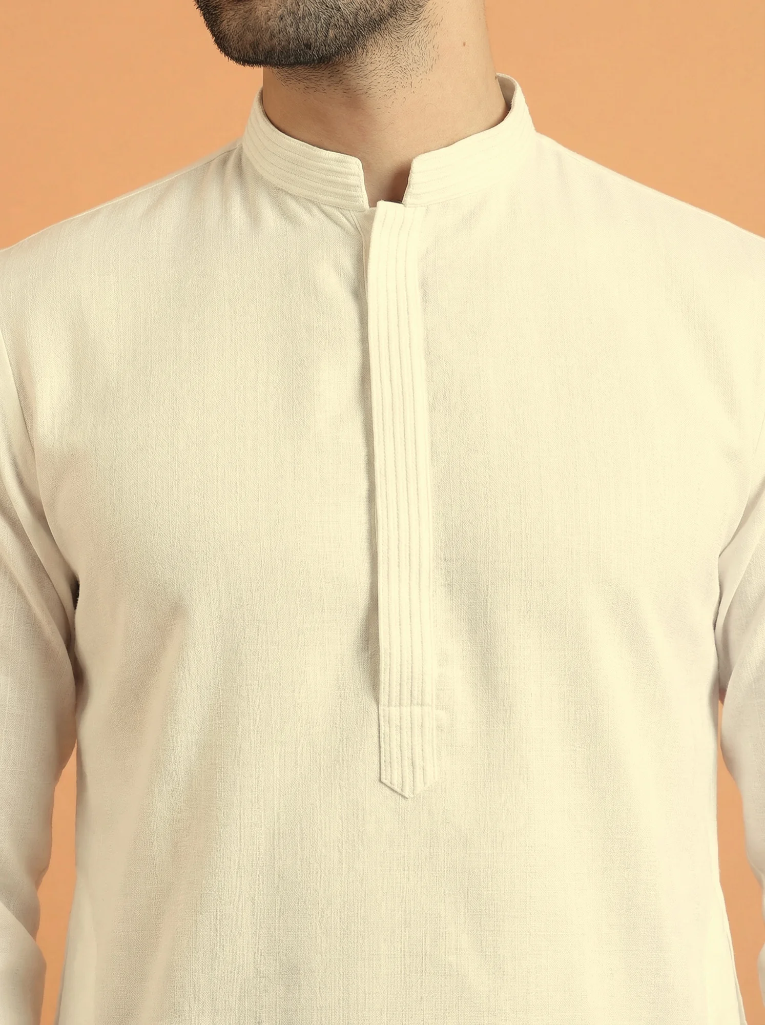 Off-White Poly Viscose Solid Mid Kurta - Image 5
