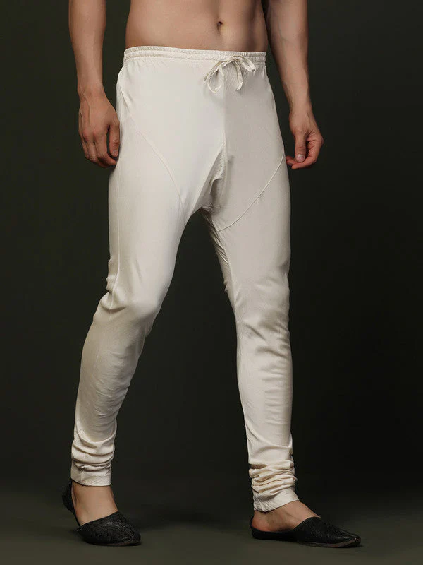 Off White Solid Elasticated Churidar - Image 2