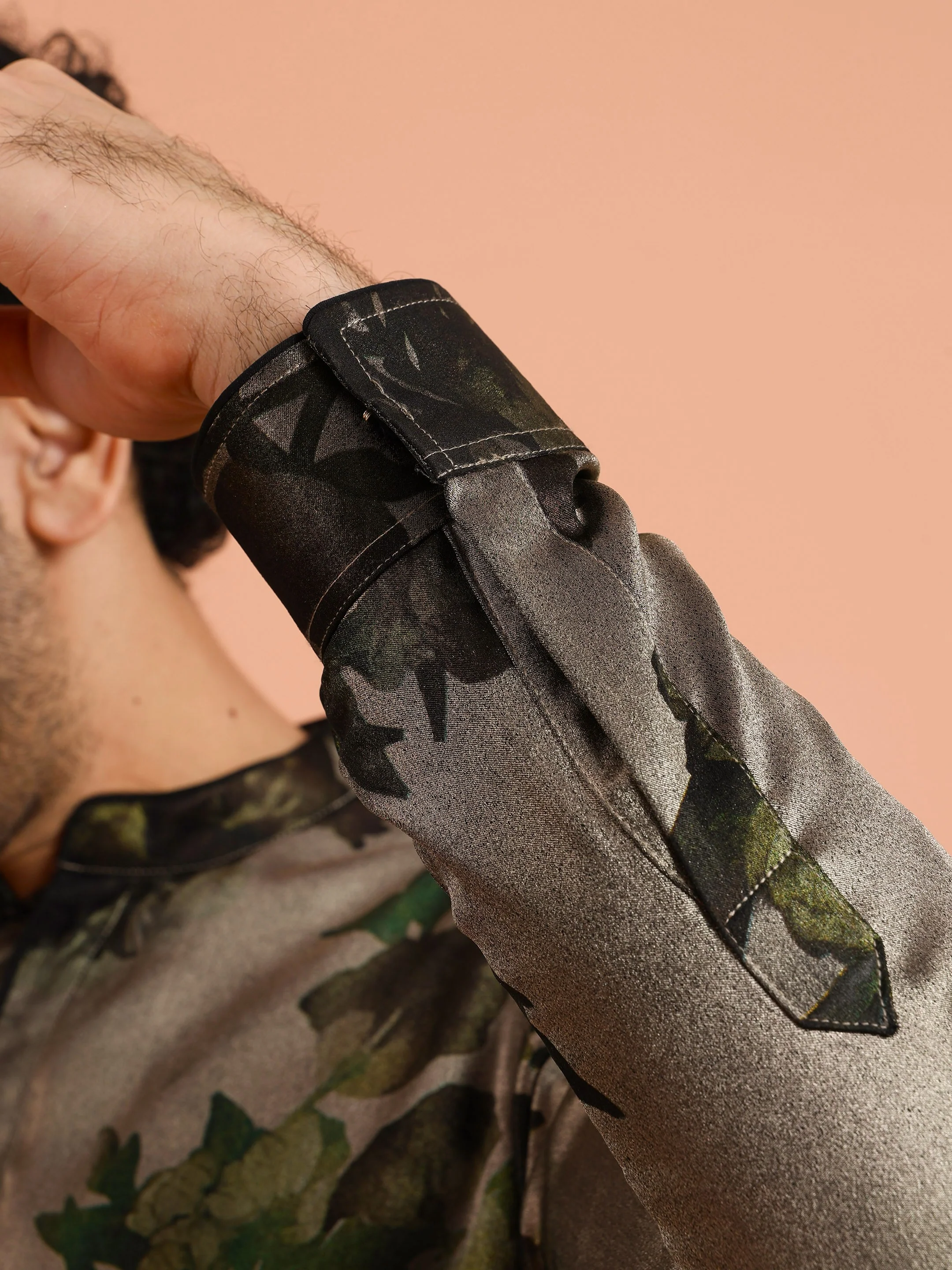 Olive Green Floral Silk Blend Kurta Set - Image 7