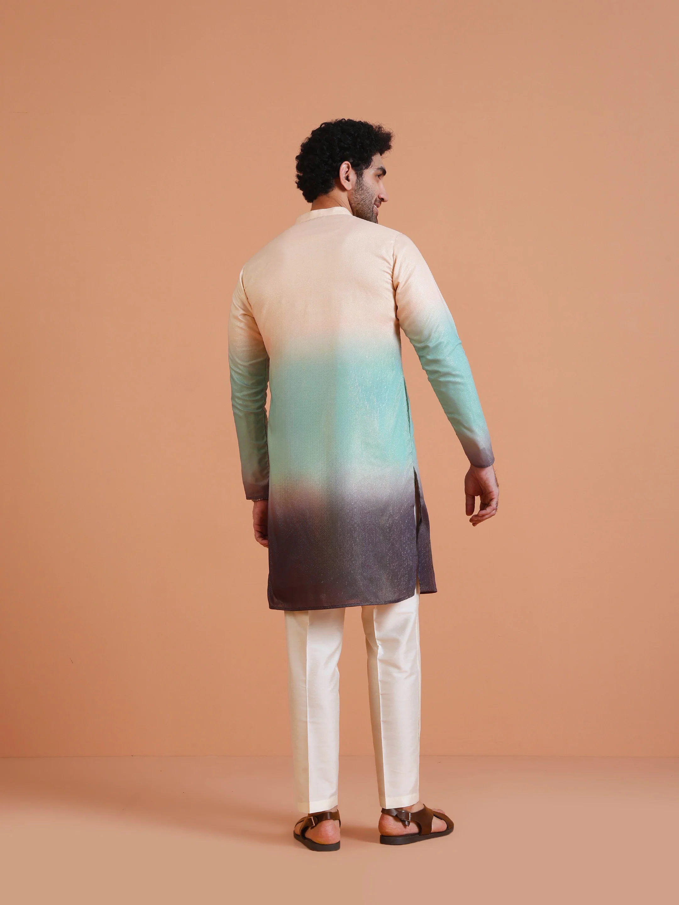Ombre Cotton Silk Zipped Kurta - Image 4