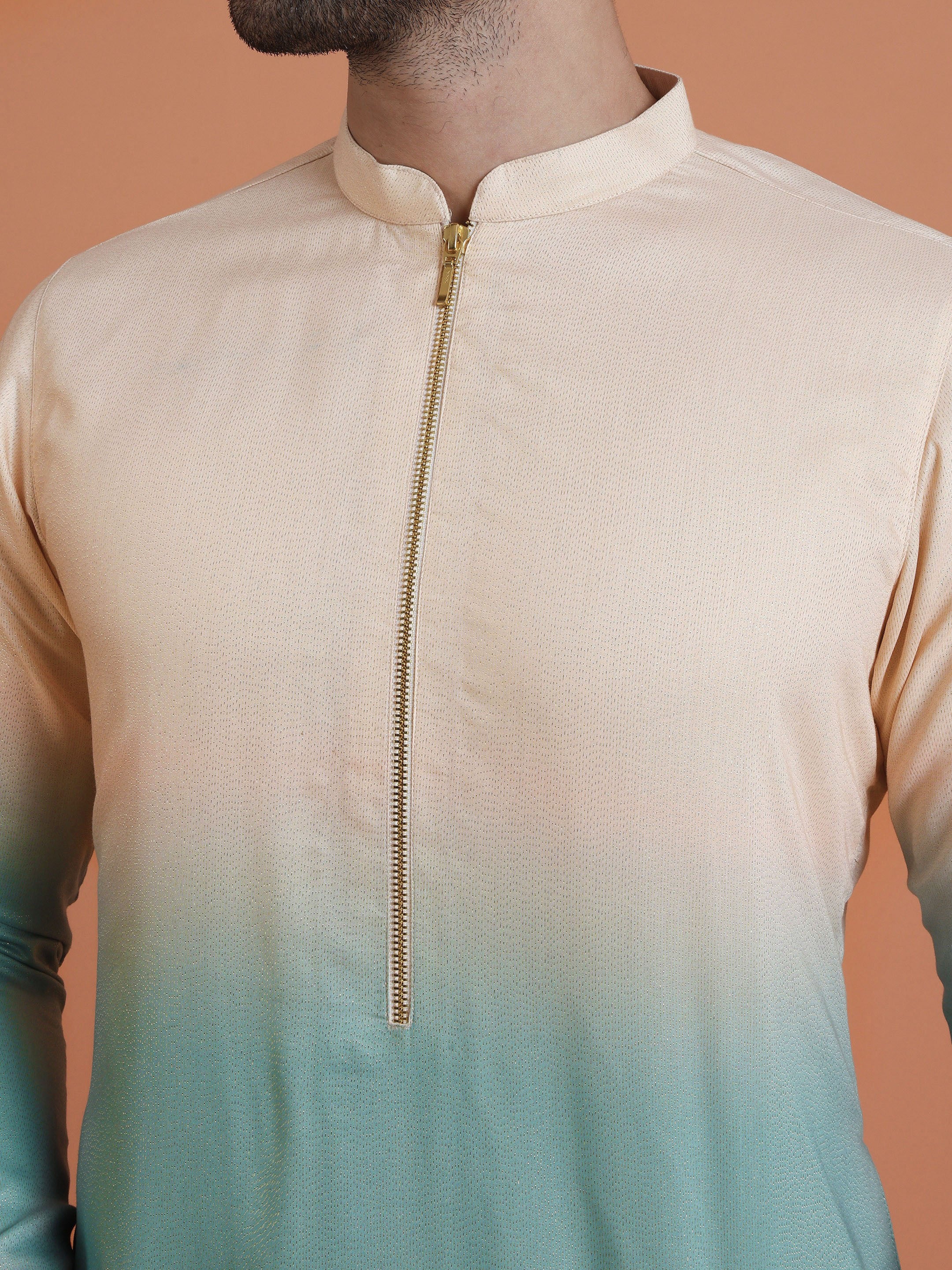 Ombre Cotton Silk Zipped Kurta - Image 5