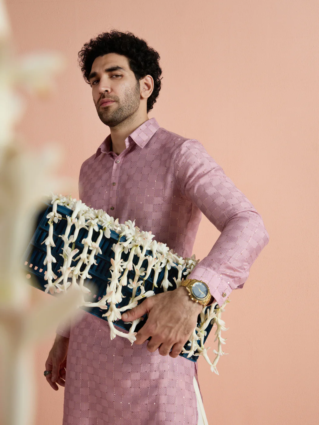 Onion Pink Viscose Embellished Pathani Kurta Patiyala Set - Image 10