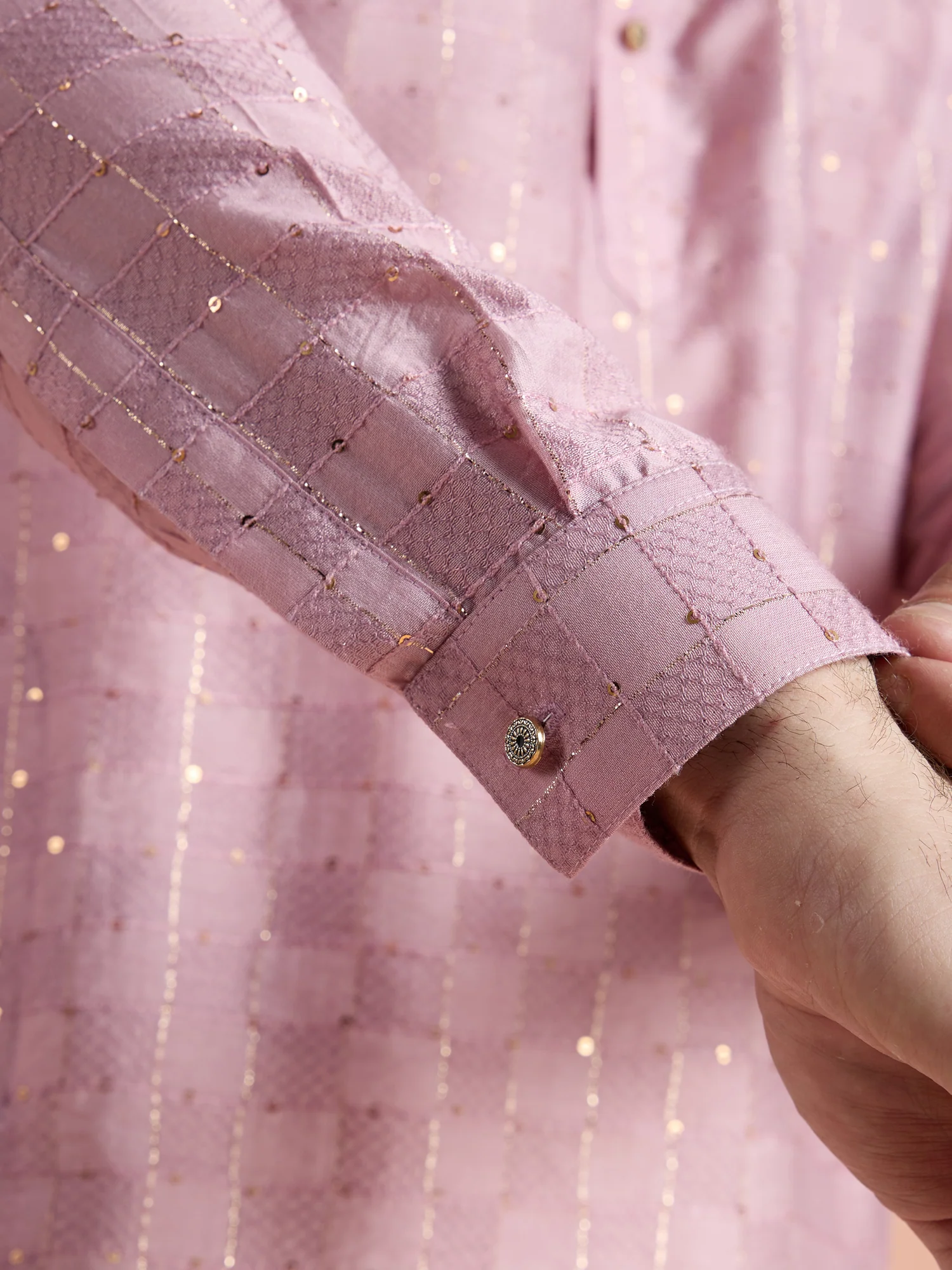 Onion Pink Viscose Embellished Pathani Kurta Patiyala Set - Image 6