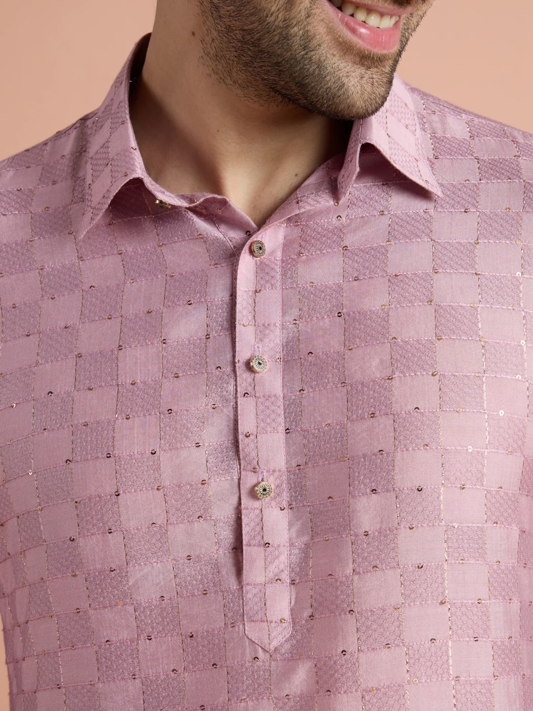 Onion Pink Viscose Embellished Pathani Kurta Patiyala Set - Image 8