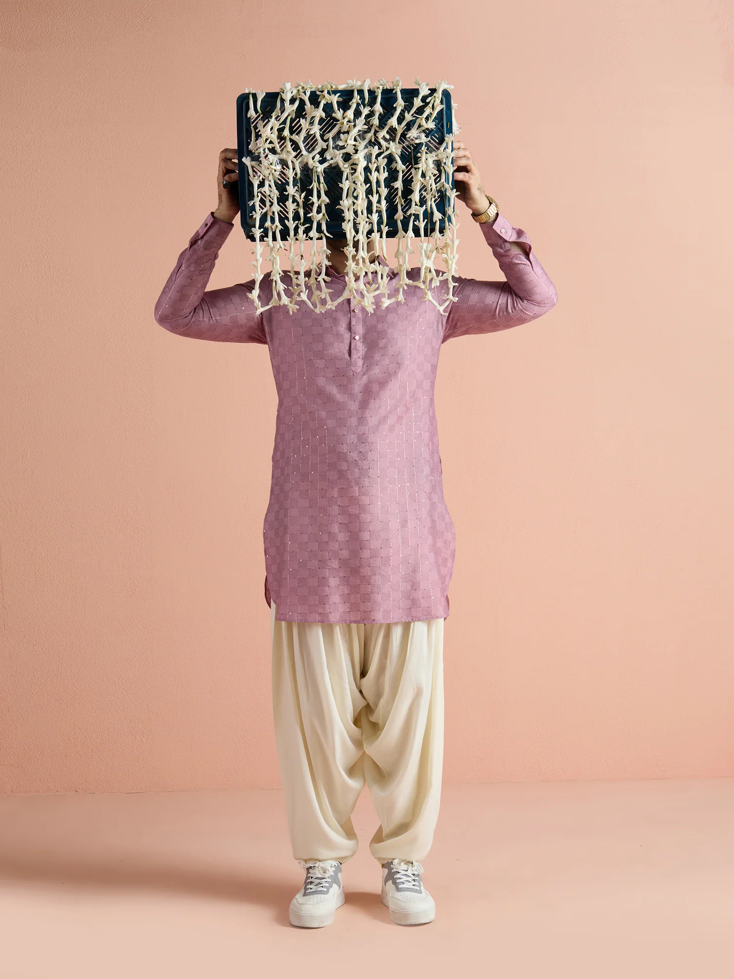 Onion Pink Viscose Embellished Pathani Kurta Patiyala Set - Image 9