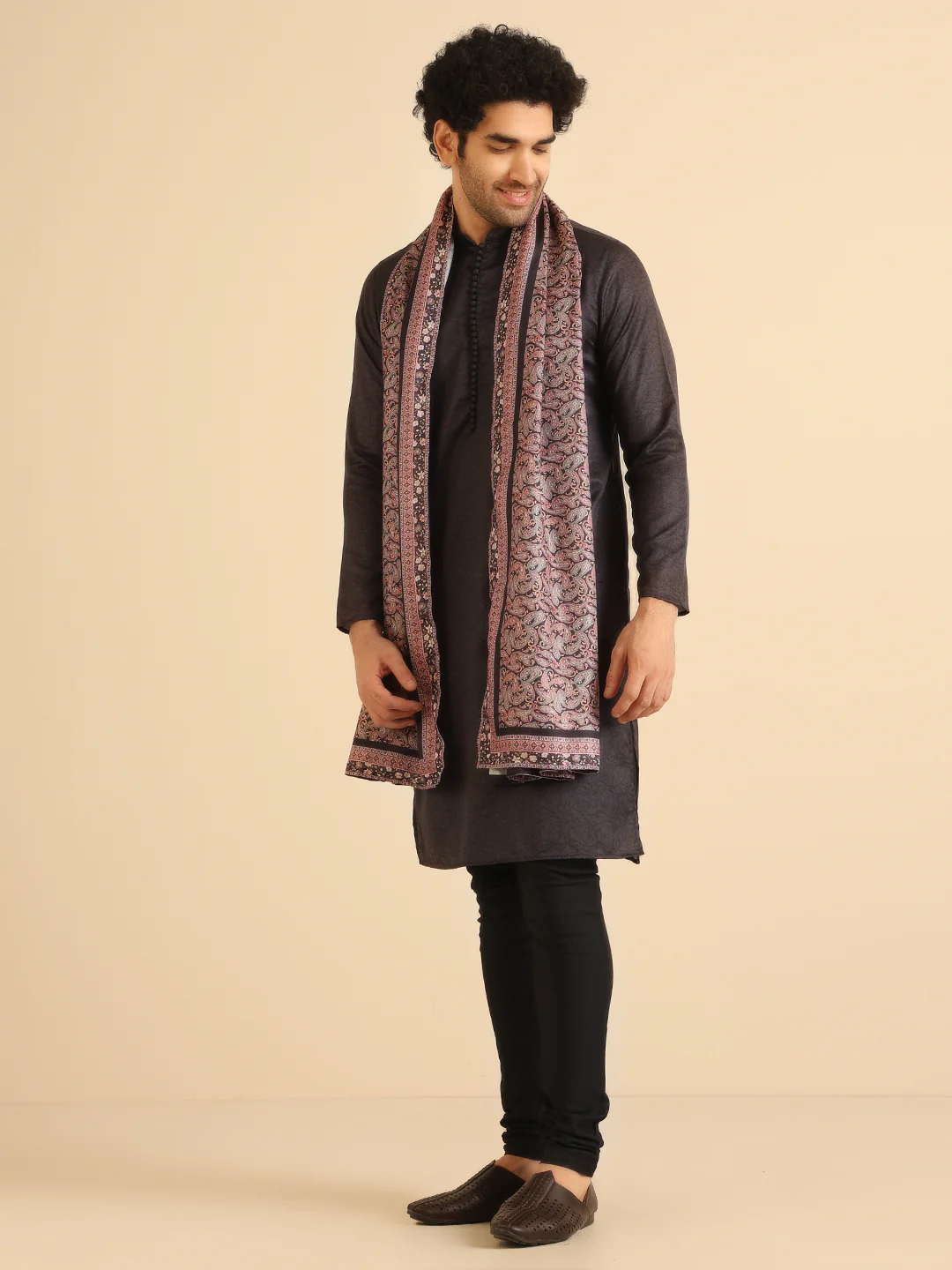 Onyx Black Cotton Blend Printed Kurta Churidar Set With Dupatta - Image 3
