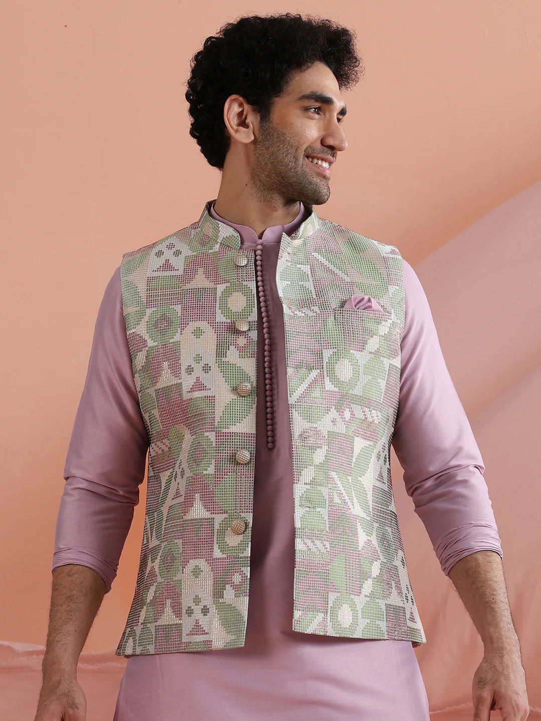 Pastel Multicolor Printed Nehru Jacket – Vibrant Traditional