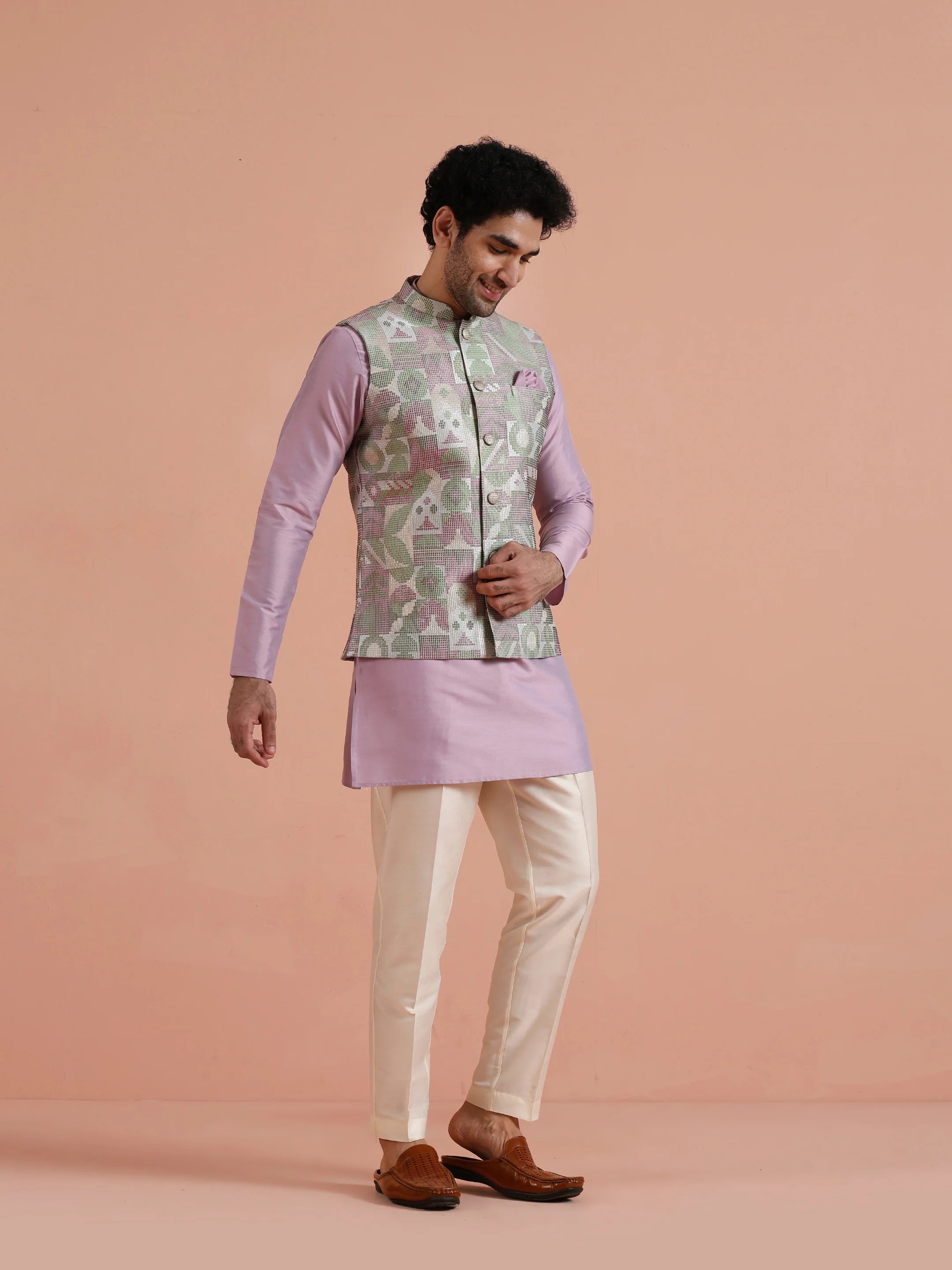 Pastel Multicolor Printed Nehru Jacket – Vibrant Traditional - Image 2