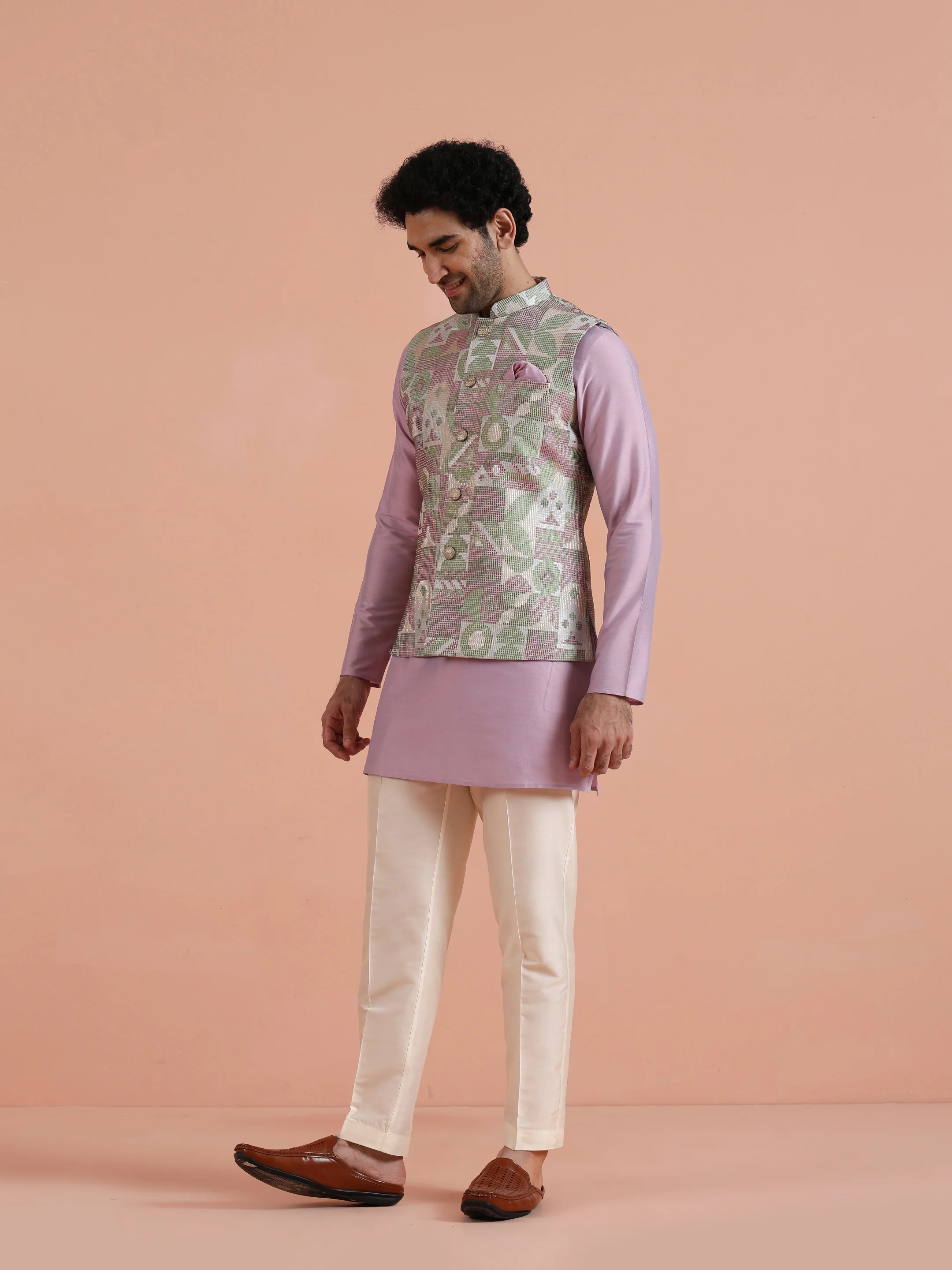 Pastel Multicolor Printed Nehru Jacket – Vibrant Traditional - Image 3