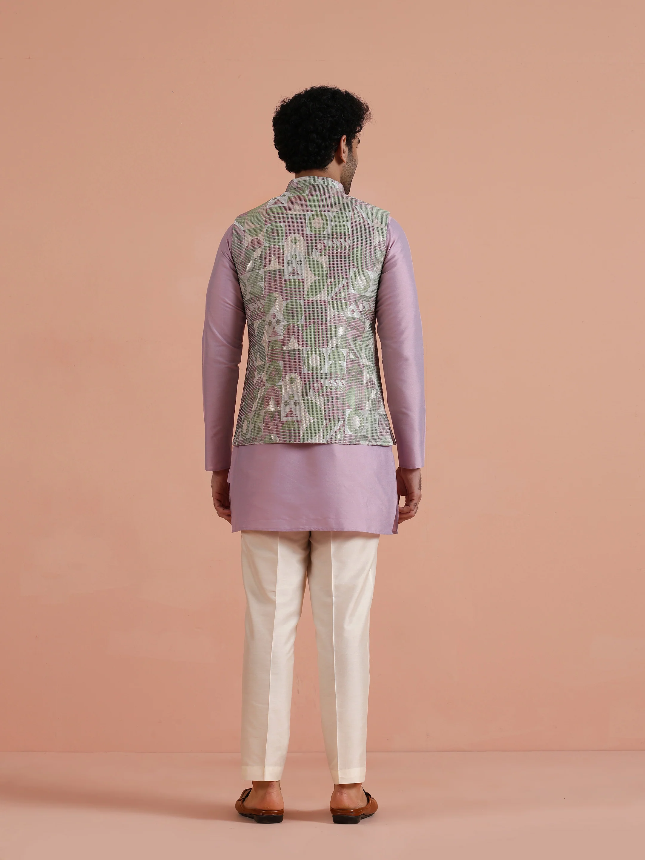 Pastel Multicolor Printed Nehru Jacket – Vibrant Traditional - Image 4
