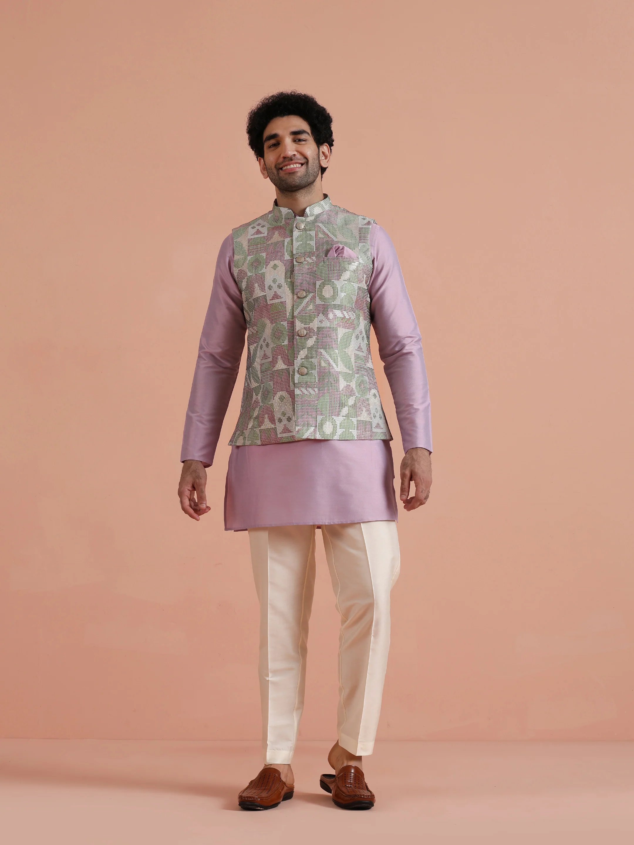Pastel Multicolor Printed Nehru Jacket – Vibrant Traditional - Image 6