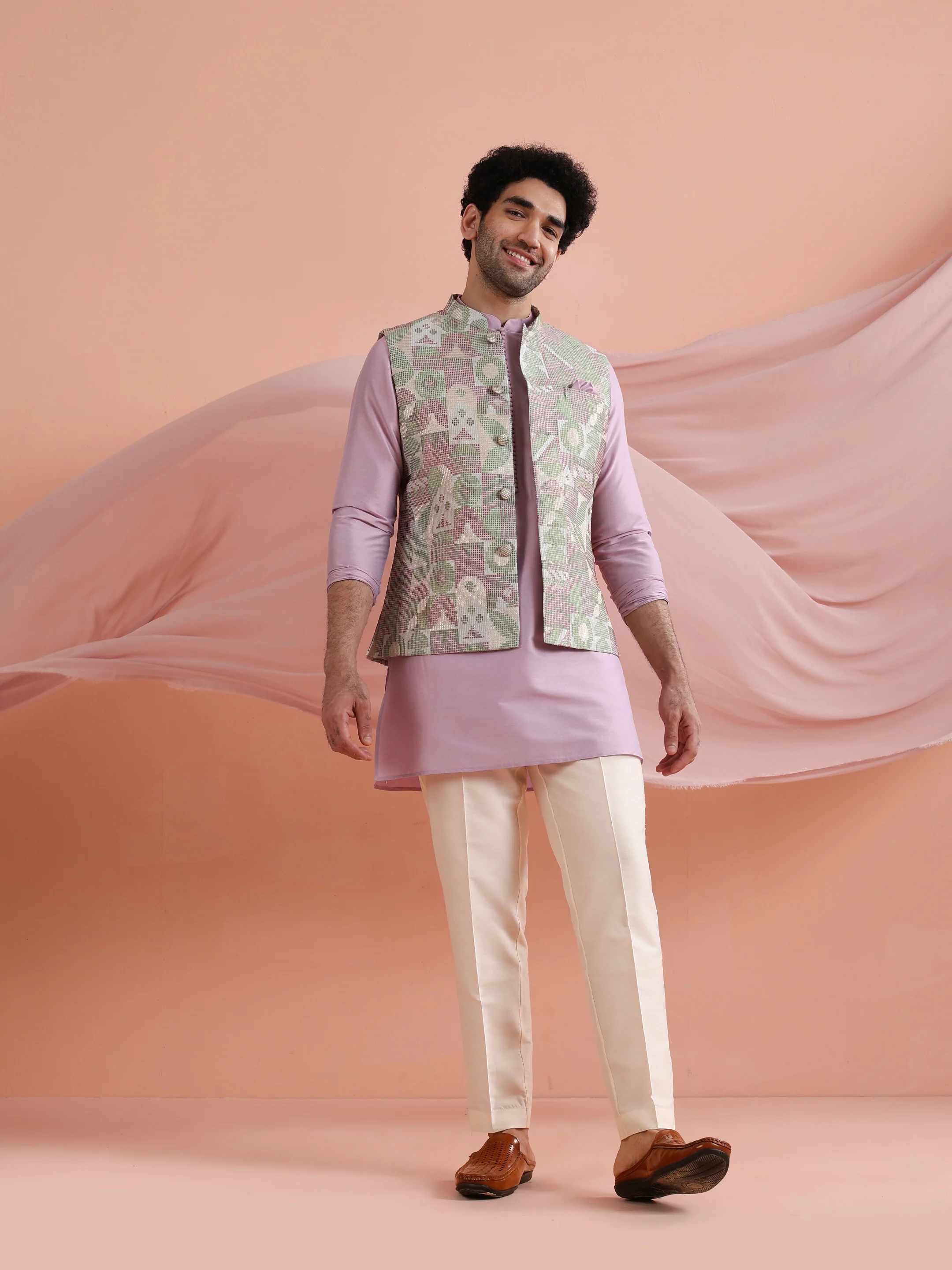 Pastel Multicolor Printed Nehru Jacket – Vibrant Traditional - Image 7