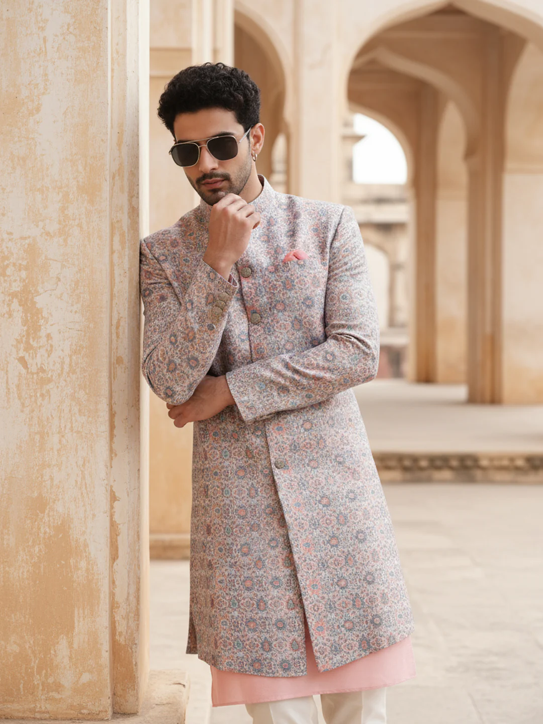 Pastel Sherwani Kurta Trouser Set - Image 2