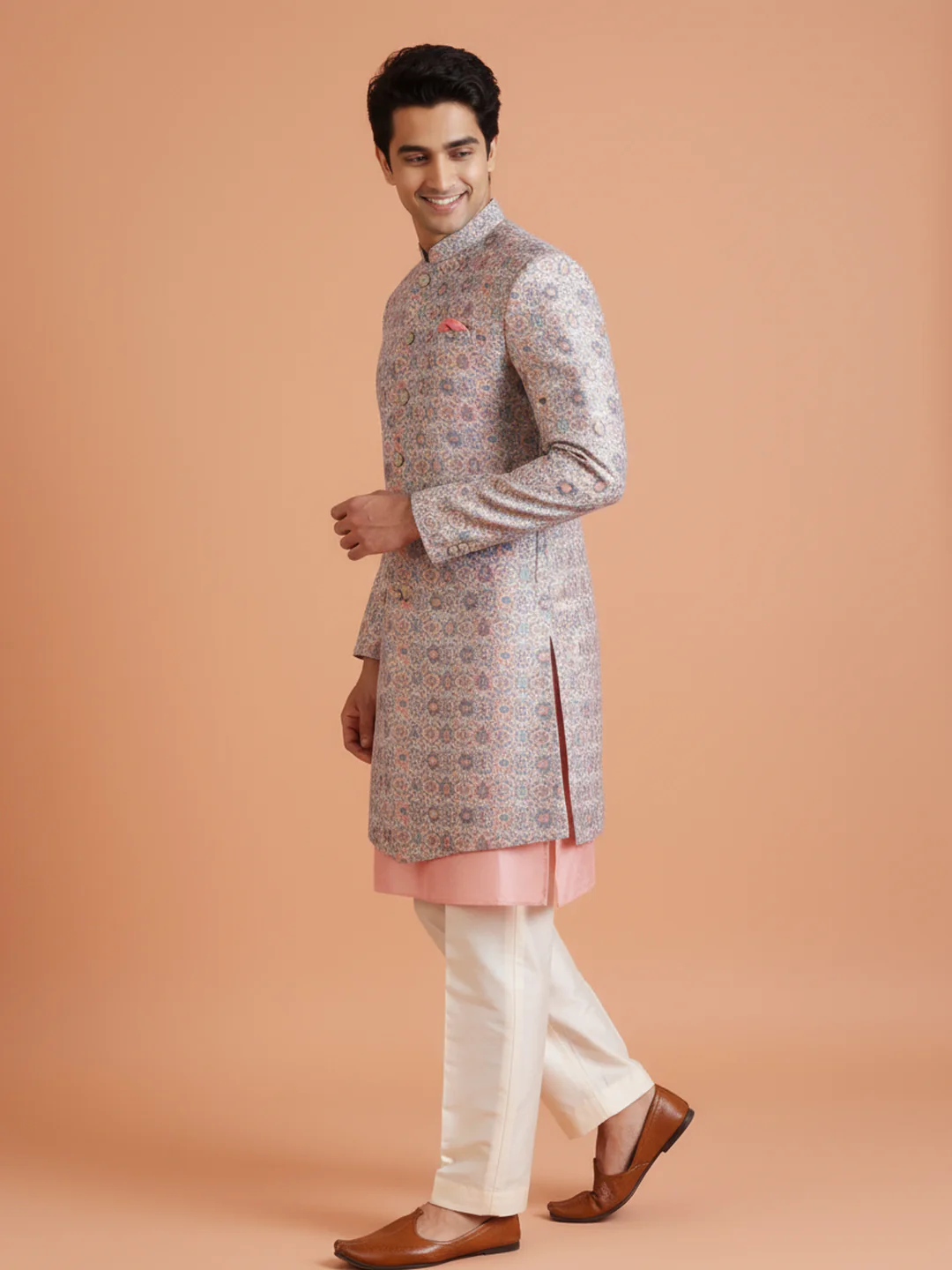 Pastel Sherwani Kurta Trouser Set - Image 6